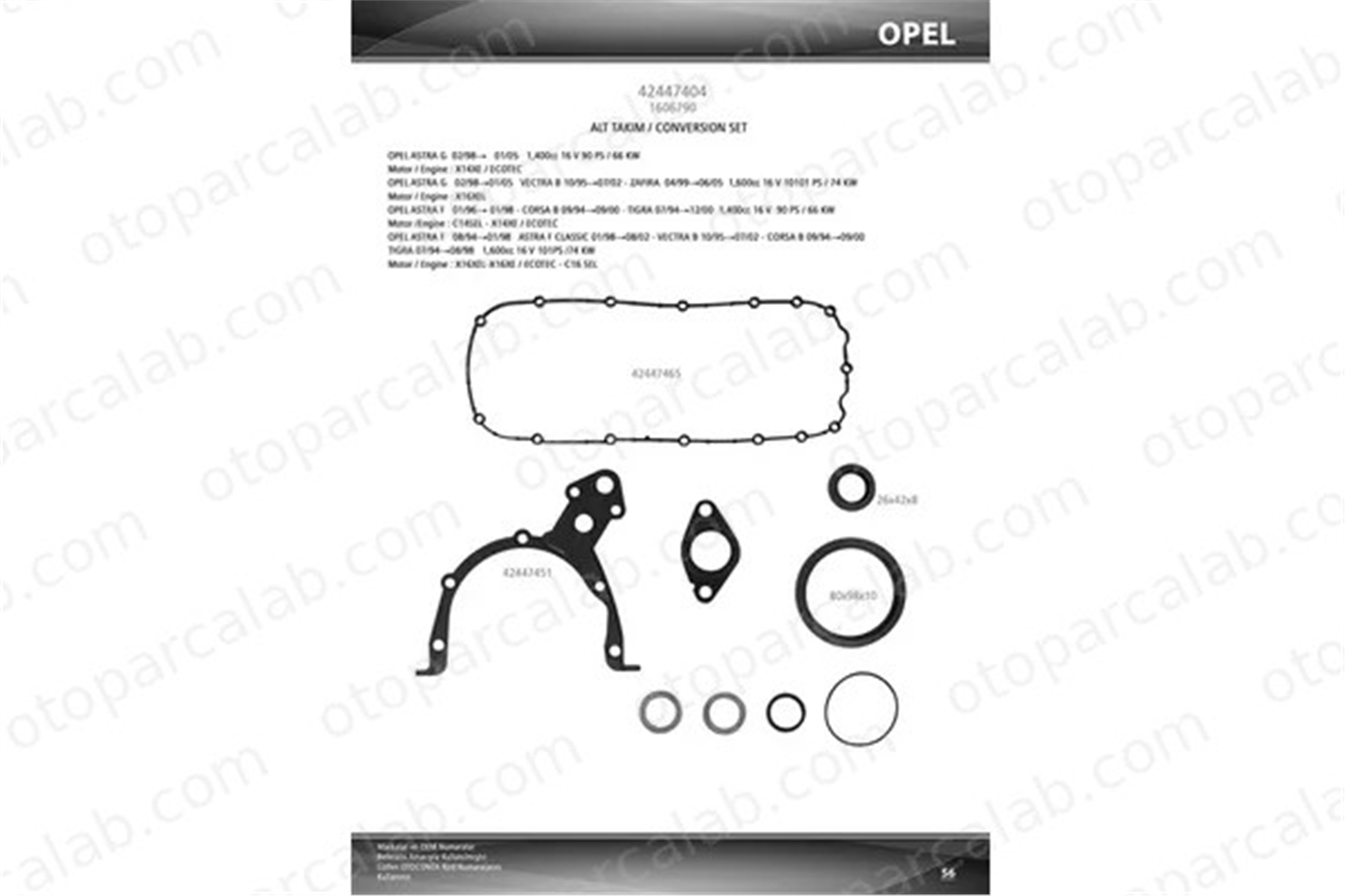 OTOCONTA 42447404 Takım Conta OPEL ASTRA F Station wagon ASTRA F 1606790 1606915