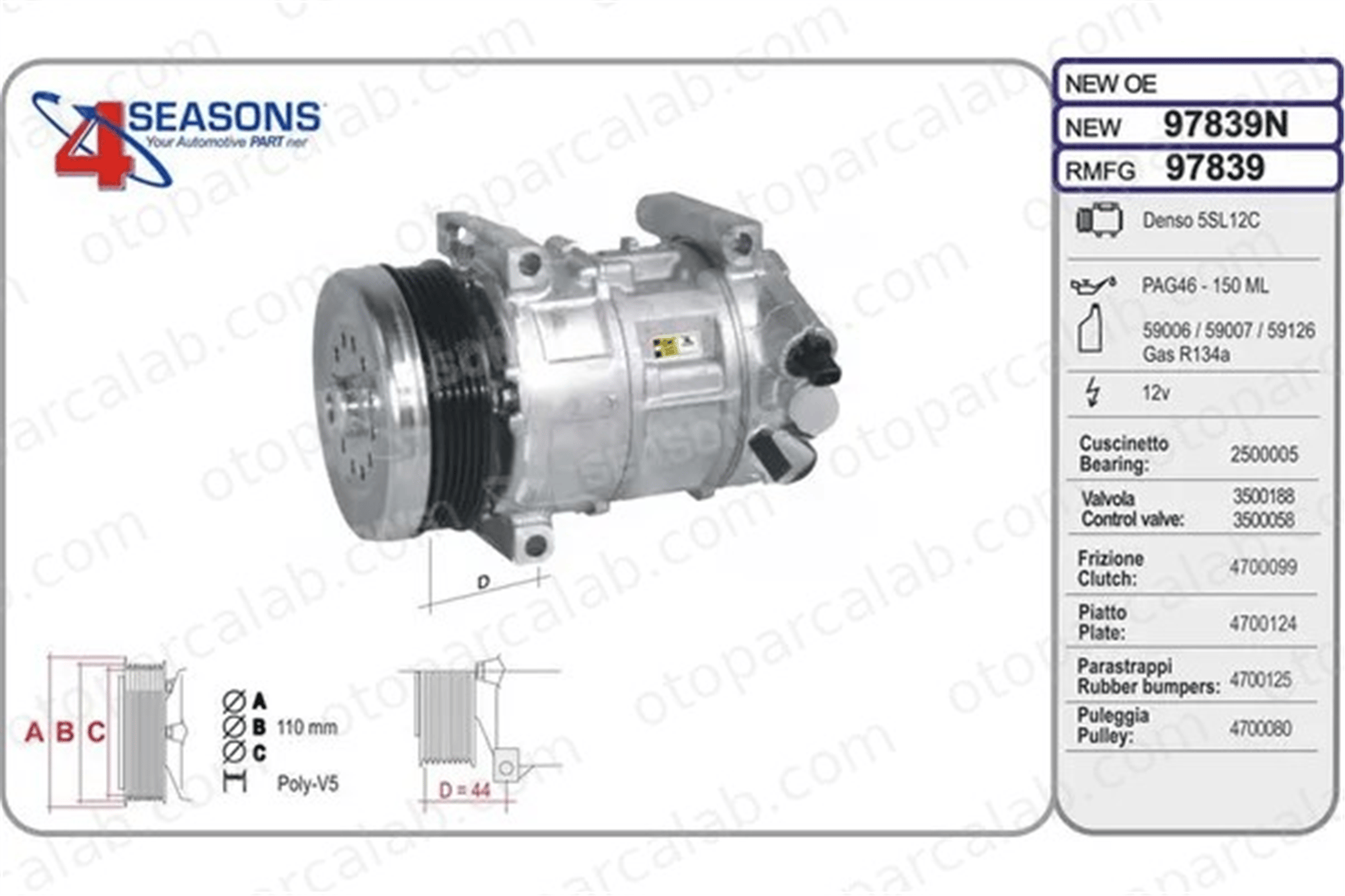 PSA ORJINAL 95526550 Klima Kompresörü ALFA ROMEO MITO FIAT GRANDE PUNTO 95526550 50541342