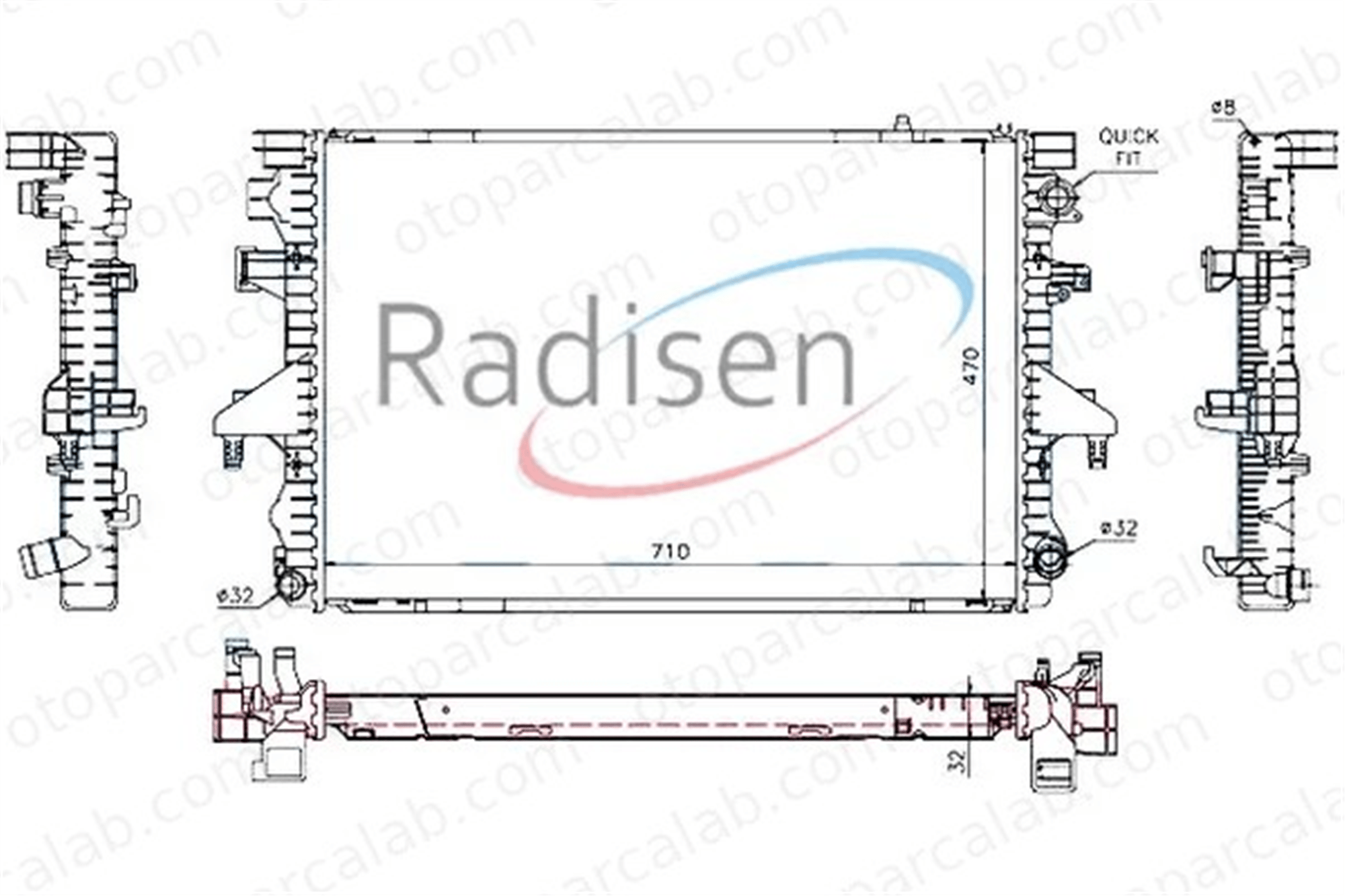 RADISEN RR 65283 Su Radyatörü VW MULTIVAN T5 TRANSPORTER T5 Minibüs/Otobüs 7H0121253J 7H0121253G