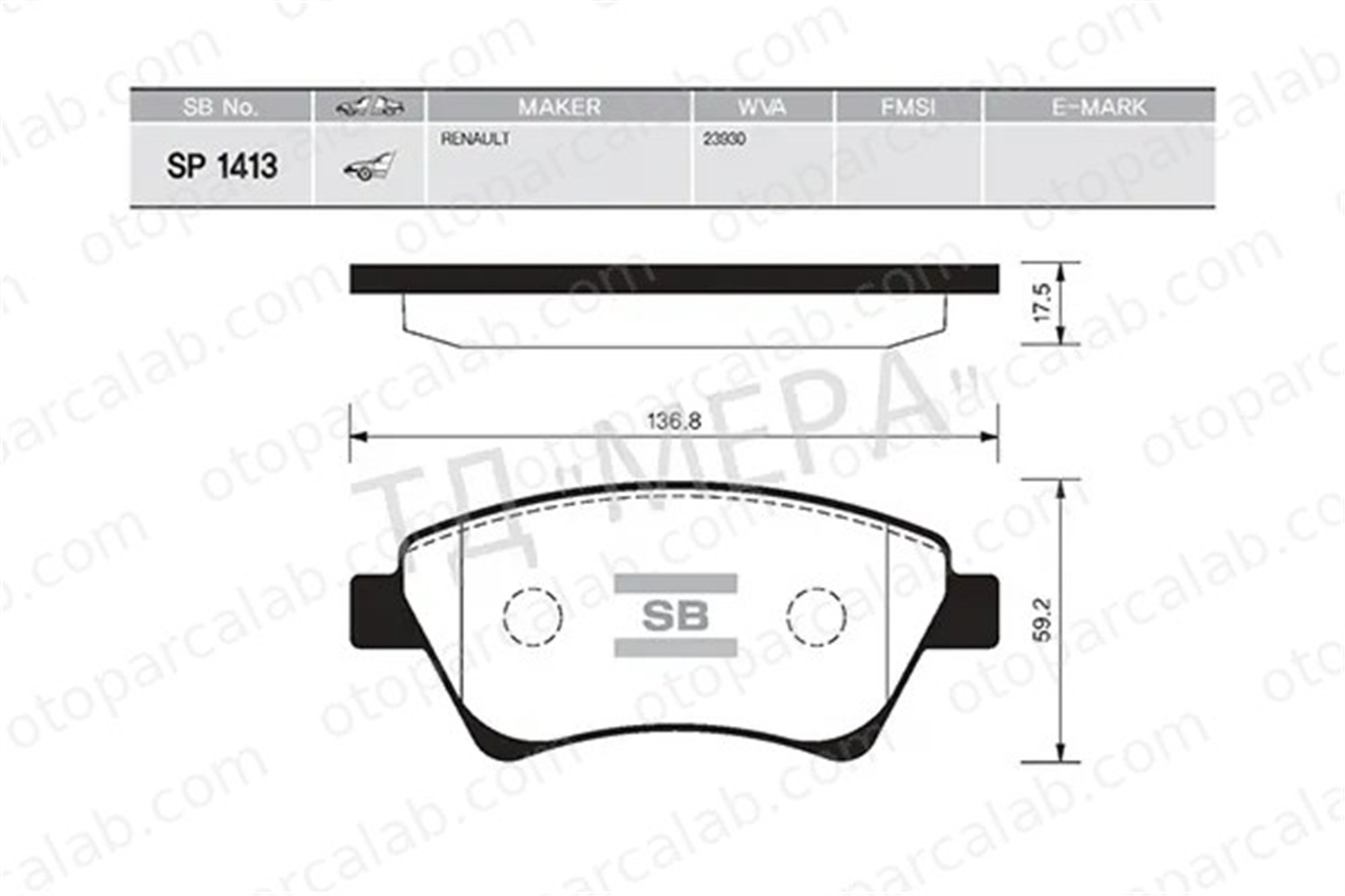 SANGSIN SP1413 Fren Disk Balata Ön RENAULT MEGANE II MEGANE II Station wagon 7701208122 410601241R