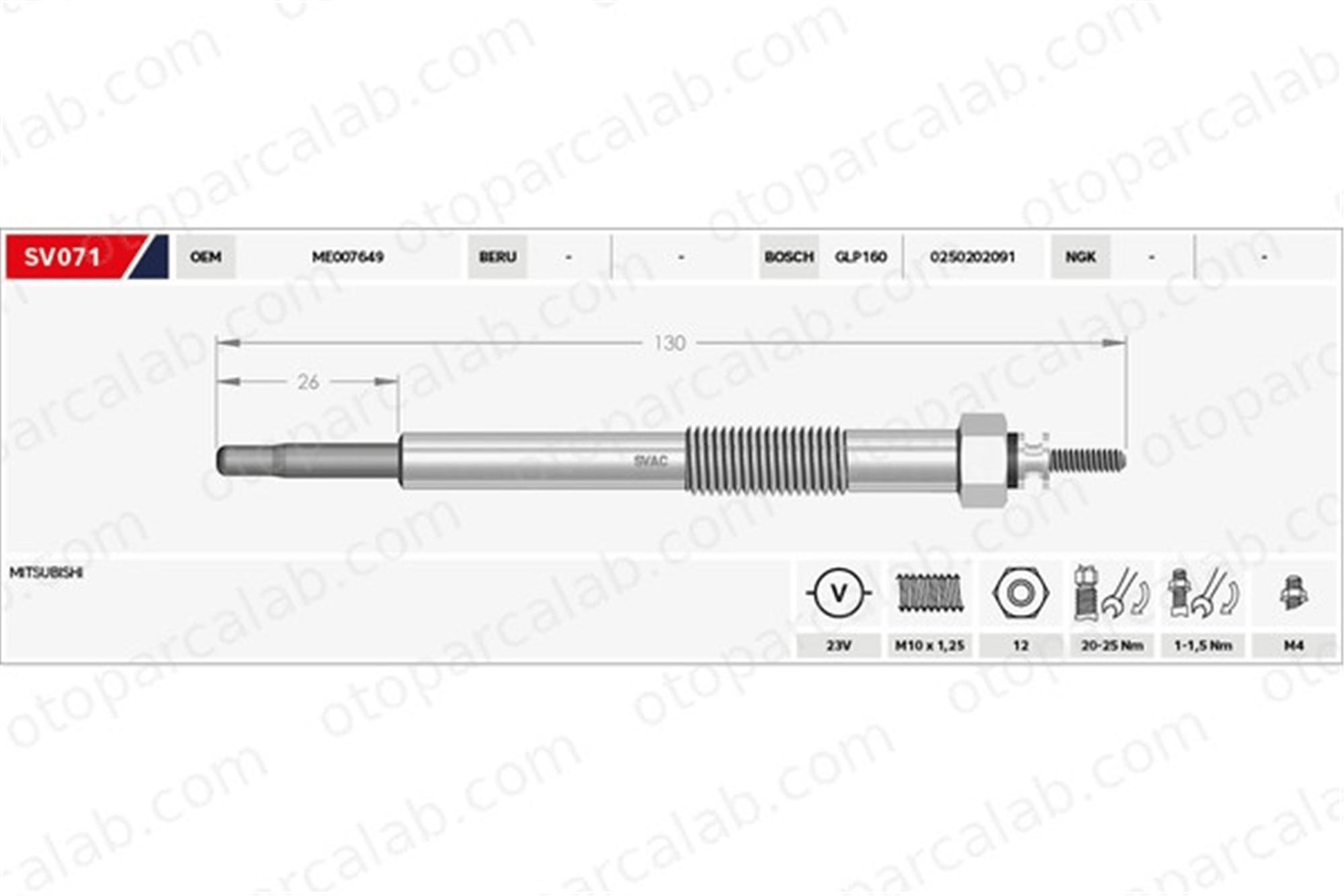 SVAC SV071 Isıtma Bujisi TALBOT SIMCA 1301 ME007649 ME007637