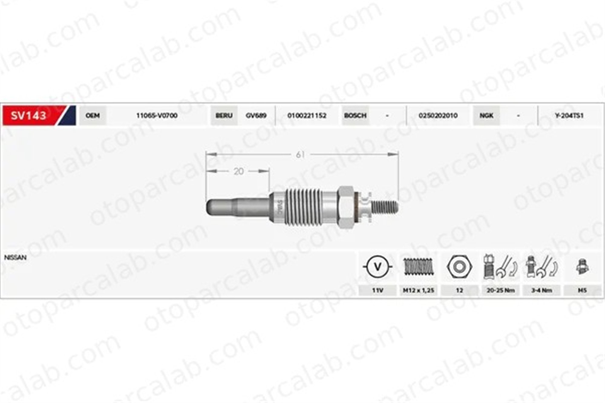 SVAC SV143 Isıtma Bujisi VW LT 40-55 I Panelvan/Van AUDI A4 B5 11065V0700 59621X
