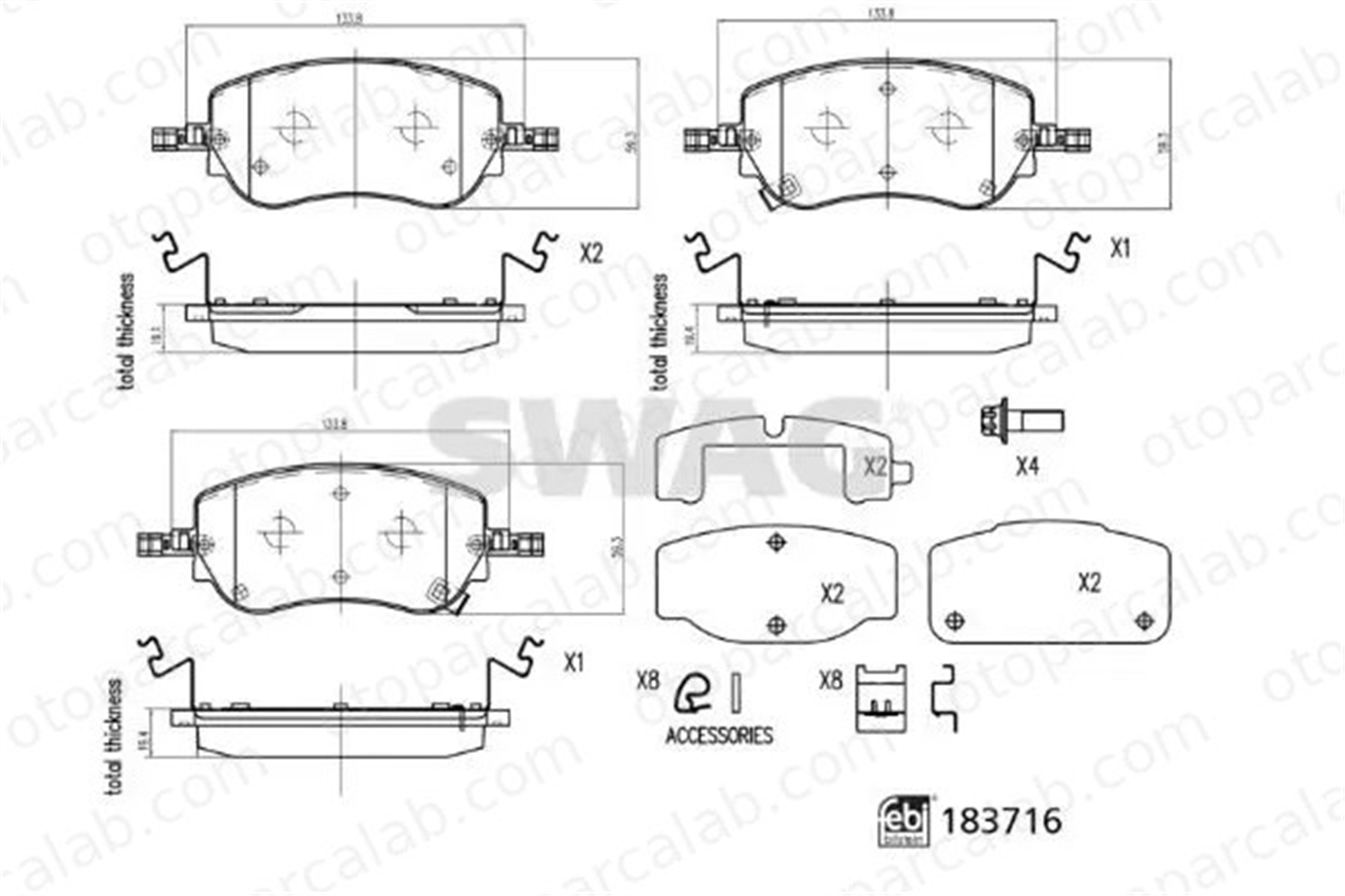 SWAG 33 10 9160 Fren Disk Balata Ön FIAT TIPO Hatchback TIPO Sedan 77368941