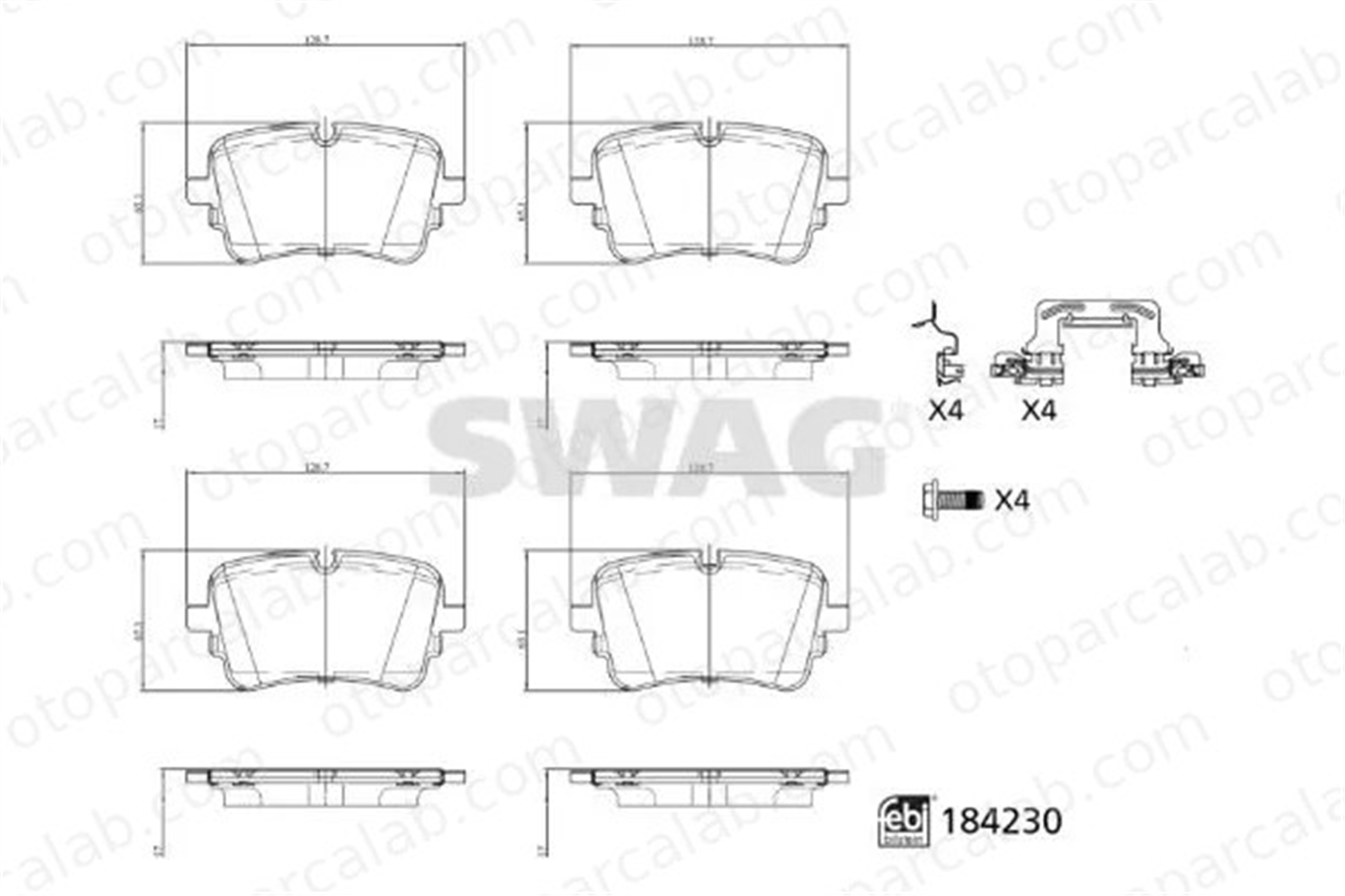 SWAG 33 10 9320 Fren Disk Balata Arka AUDI Q7 A8 D5 4KE698451B 4KE698451D