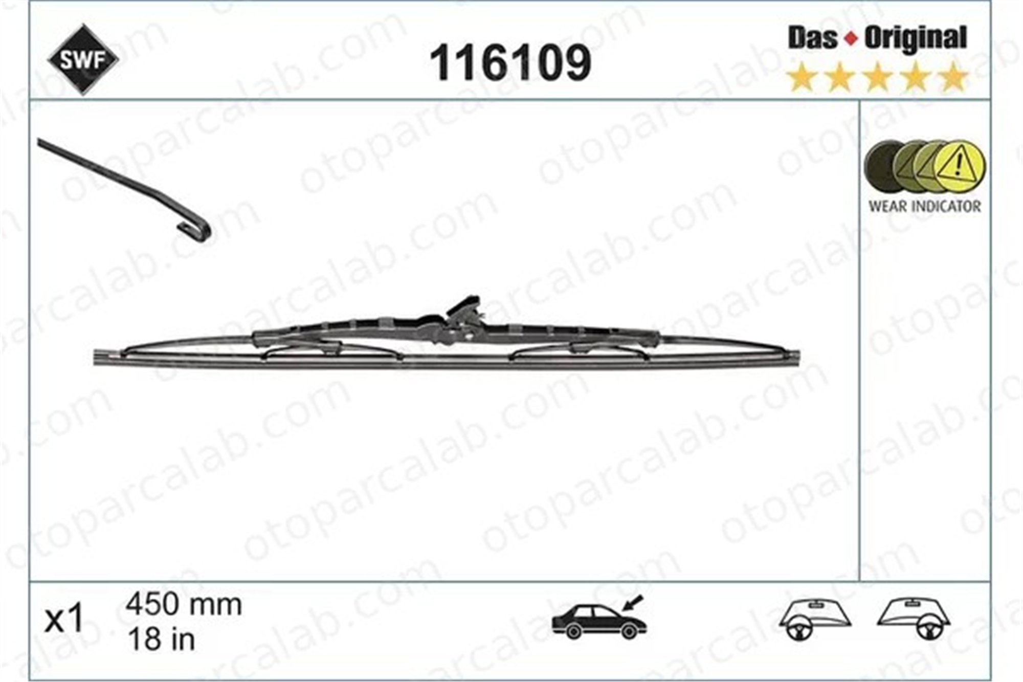 SWF 116109 Silecek Süpürgesi Ön 450 mm - 18 inç MINI MINI ALFA ROMEO 33 61627074477 161955427