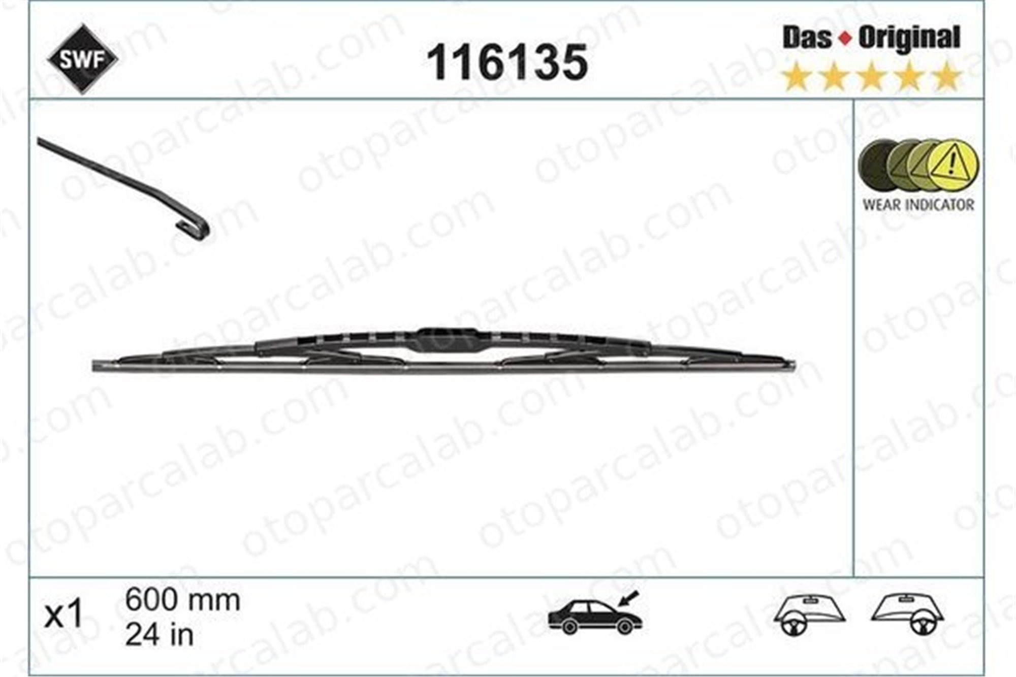 SWF 116135 Silecek Süpürgesi Ön 600 mm - 24 inç MERCEDES-BENZ 190 124 Sedan A1248200945 A1248201145