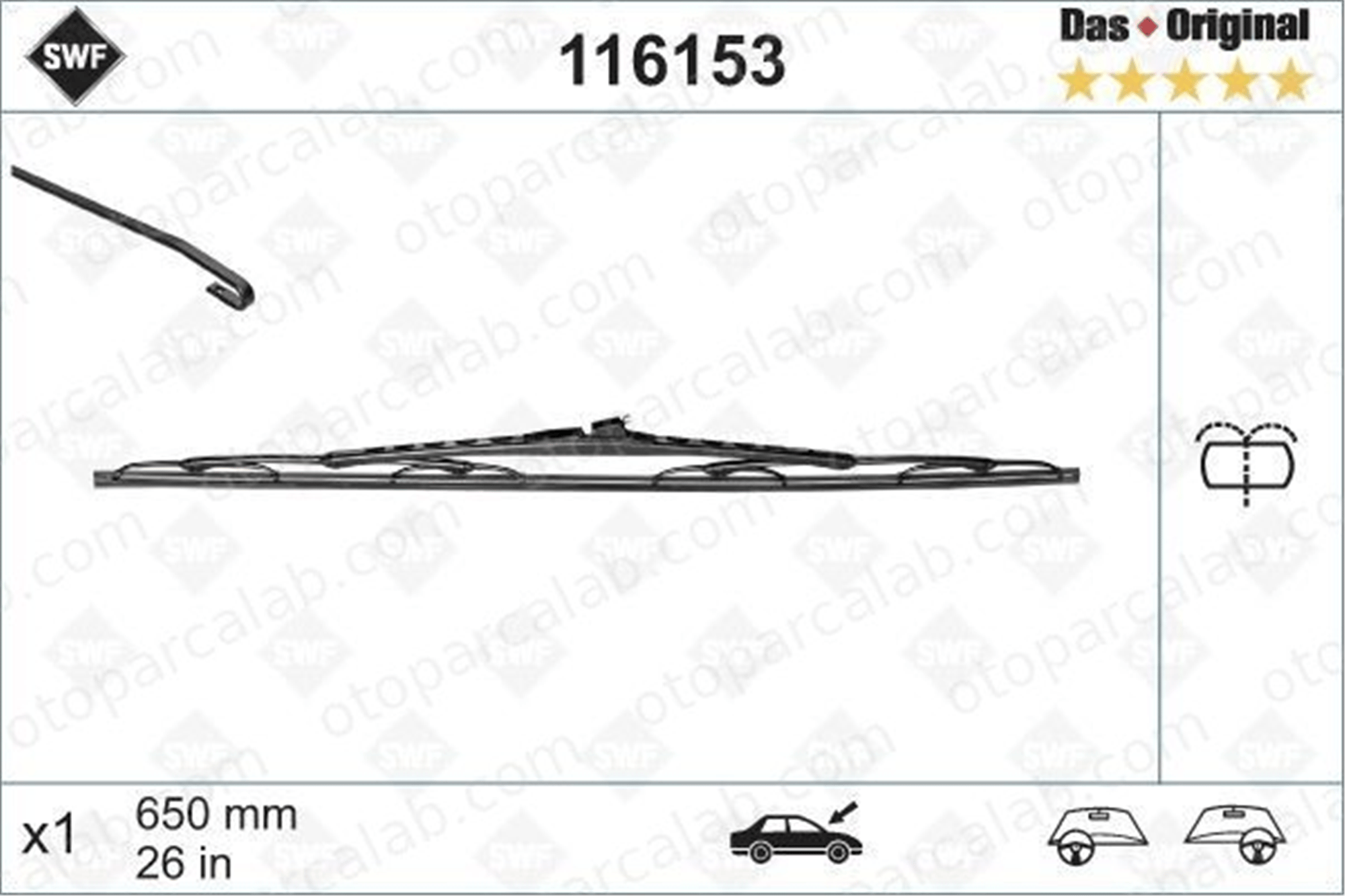 SWF 116153 Silecek Süpürgesi Ön 650 mm - 26 inç CITROËN C8 MERCEDES-BENZ VITO Minibüs/Otobüs A6388201045 A6388201245