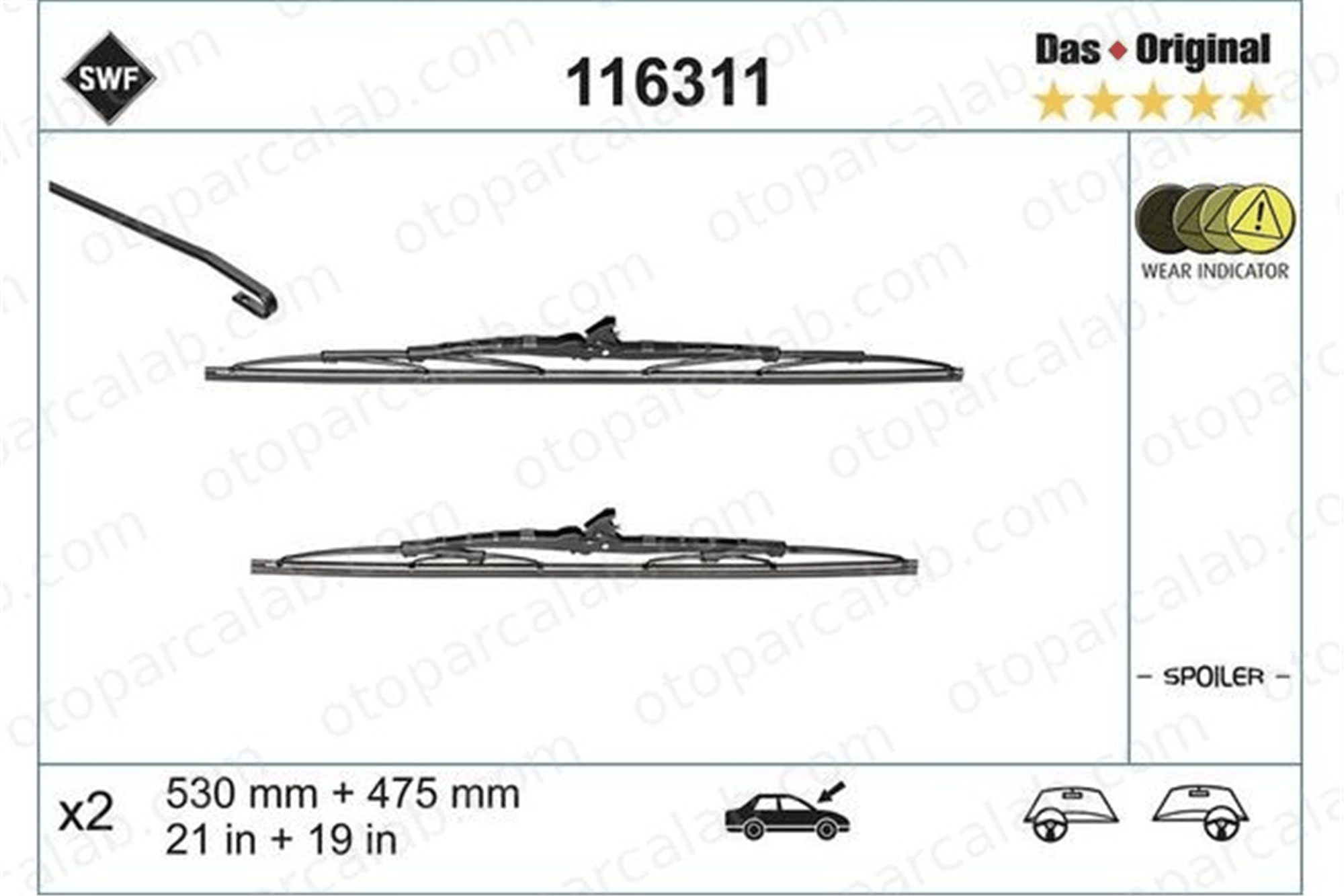 SWF 116311 Silecek Süpürgesi Ön Telli Tip 530/475 mm - 21/19 inç VW GOLF III ALFA ROMEO 155 1J0998003