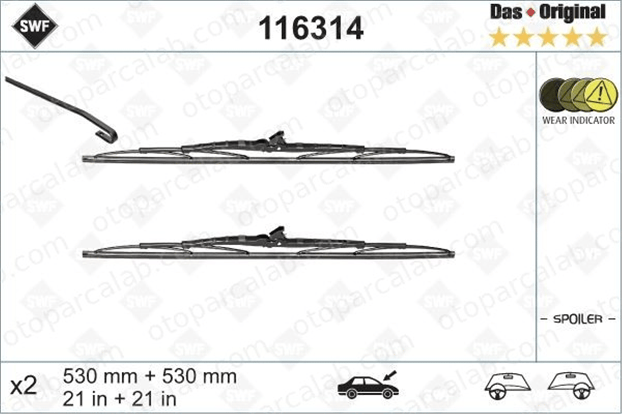 SWF 116314 Silecek Süpürgesi Ön 530/530 mm - 21/21 inç AUDI 100 C3 Avant 100 C3 Sedan 357998003 701998001