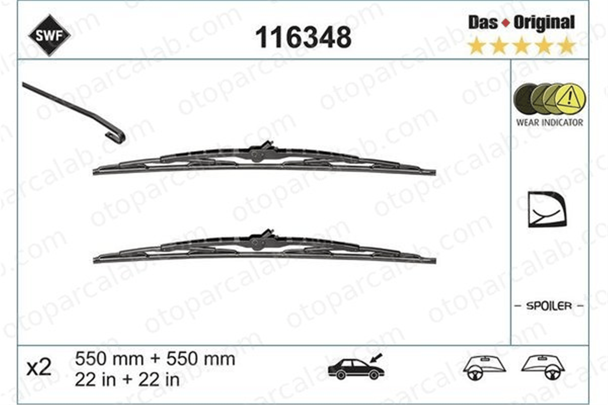 SWF 116348 Silecek Süpürgesi Ön 550/550 mm - 22/22 inç PORSCHE 911 911 Cabrio 116348 4B0998003