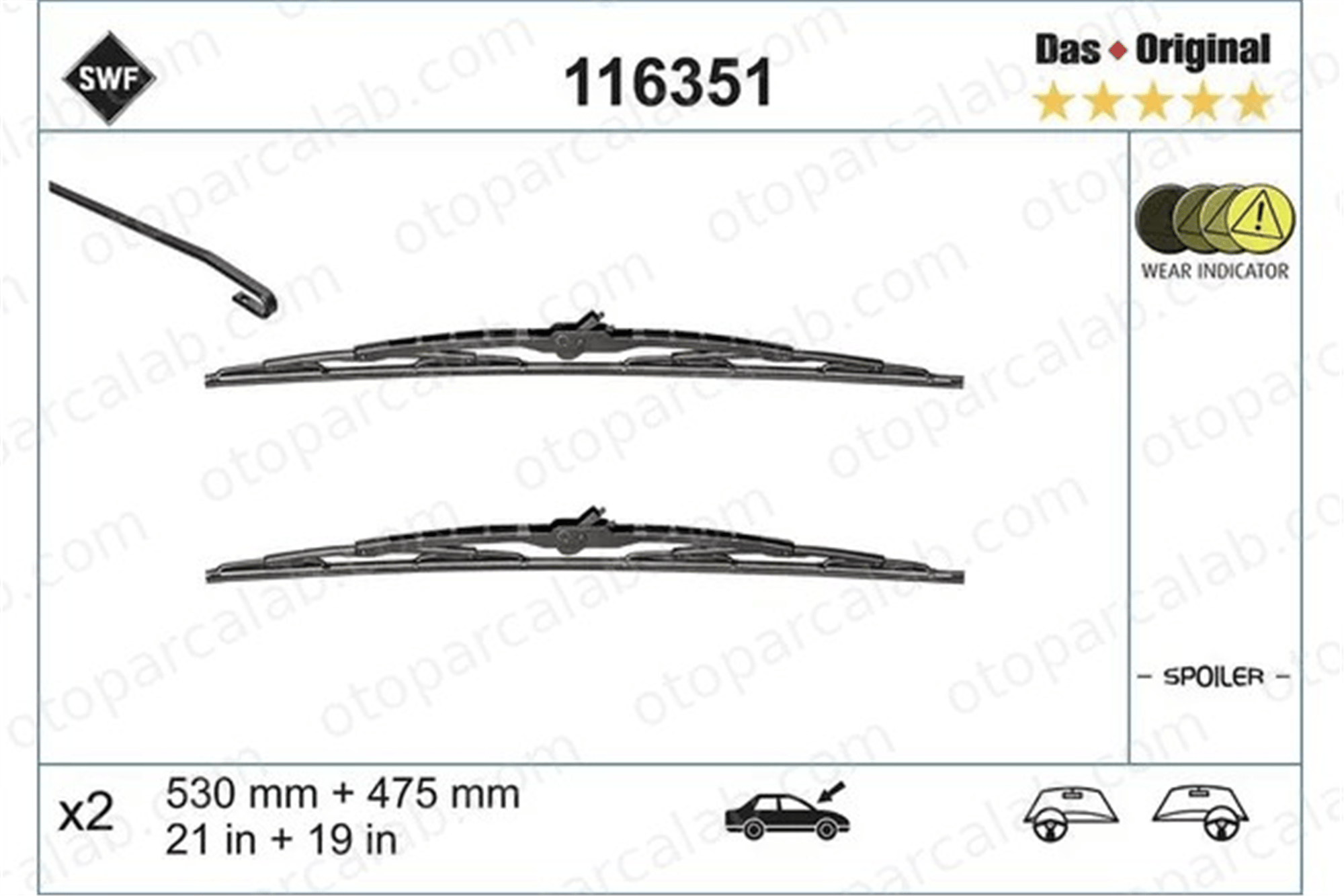 SWF 116351 Silecek Süpürgesi Ön 530/475 mm - 21/19 inç VW BORA I GOLF IV 116351 1J0998003