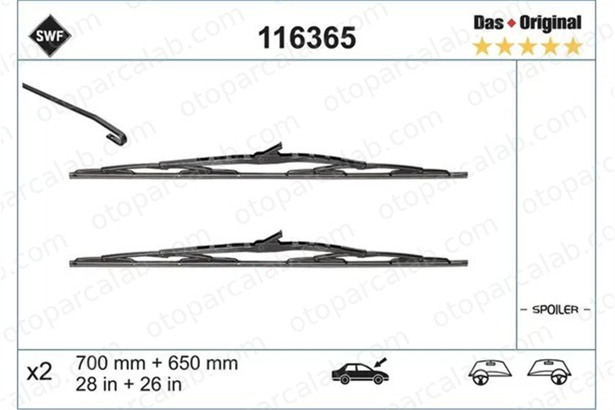 SWF 116365 Silecek Süpürgesi Ön 700/650 mm - 28/26 inç MERCEDES-BENZ VITO / MIXTO Panelvan/Van VITO Minibüs/Otobüs A0018204345