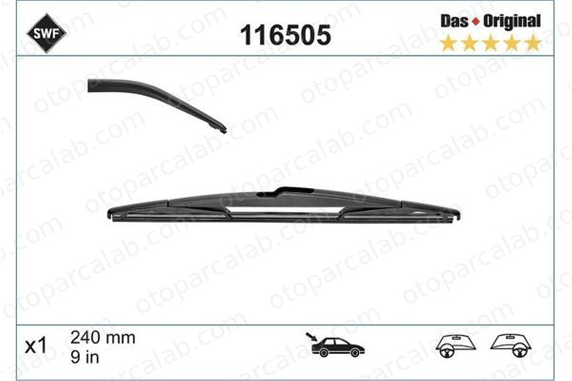 SWF 116505 Silecek Süpürgesi Arka 240 mm - 9 inç RENAULT MEGANE II PEUGEOT 308 II 7701054824 2879000Q0B