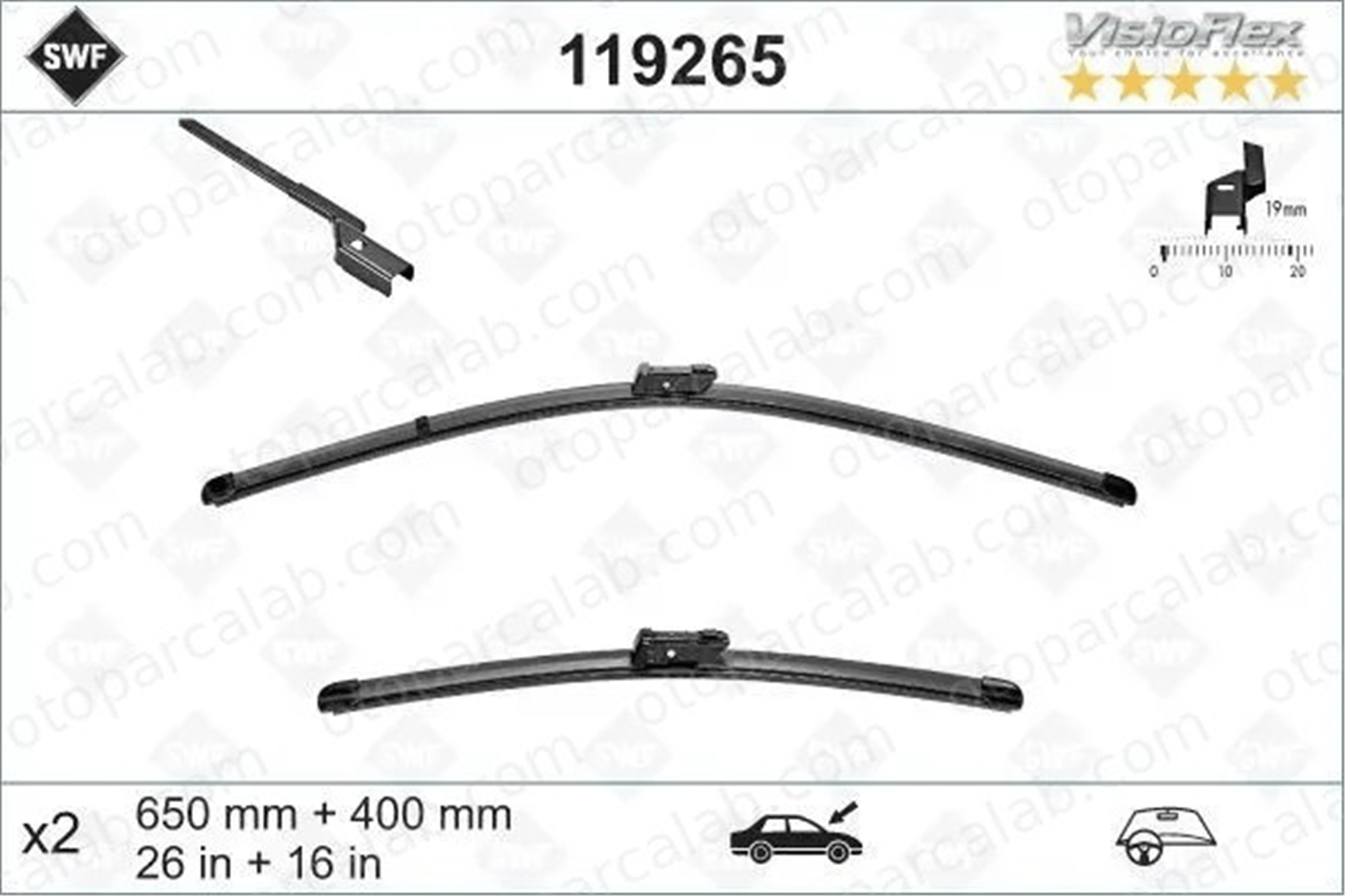 SWF 119265 Silecek Süpürgesi Ön 650/400 mm - 26/16 inç PEUGEOT 208 I 2008 I 1608392780 1613158080