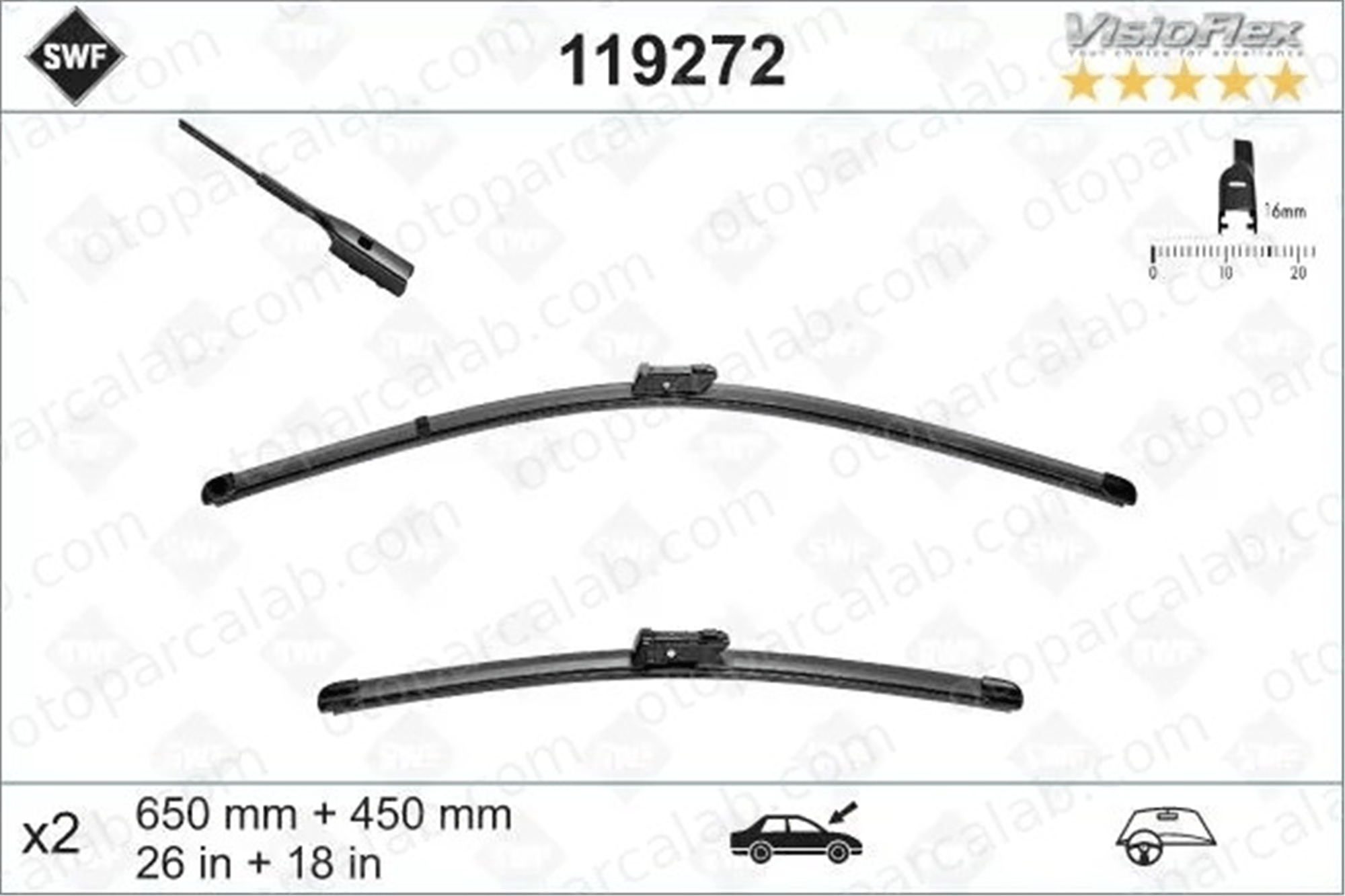 SWF 119272 Silecek Süpürgesi Ön 650/450 mm - 26/18 inç VW GOLF VII GOLF VII Variant 5G1998002 6000625962