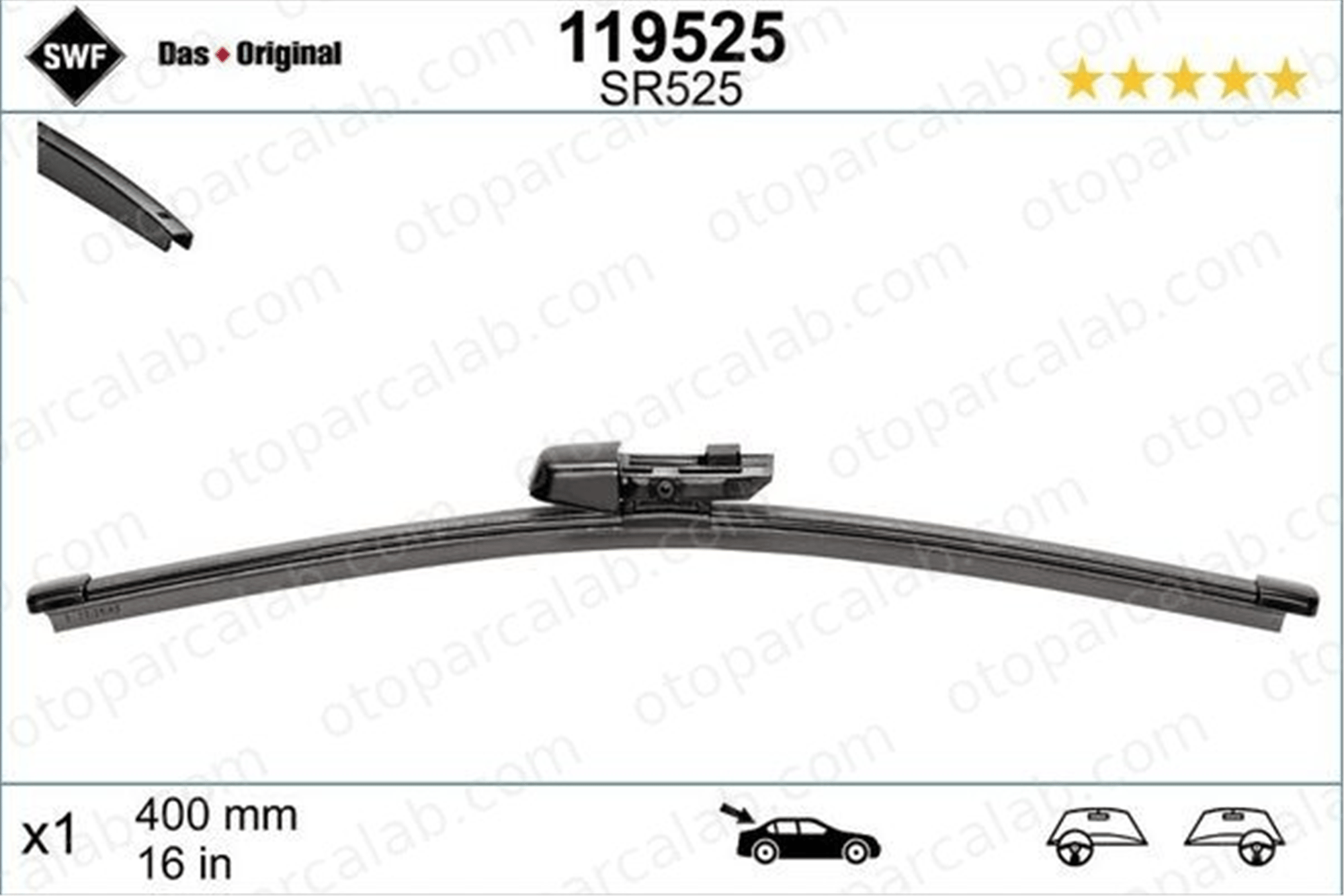 SWF 119525 Silecek Süpürgesi Arka 400 mm - 16 inç SKODA OCTAVIA III VW TRANSPORTER T6 / CARAVELLE T6 Minibüs/Otobüs 5JA955425 3T9955425