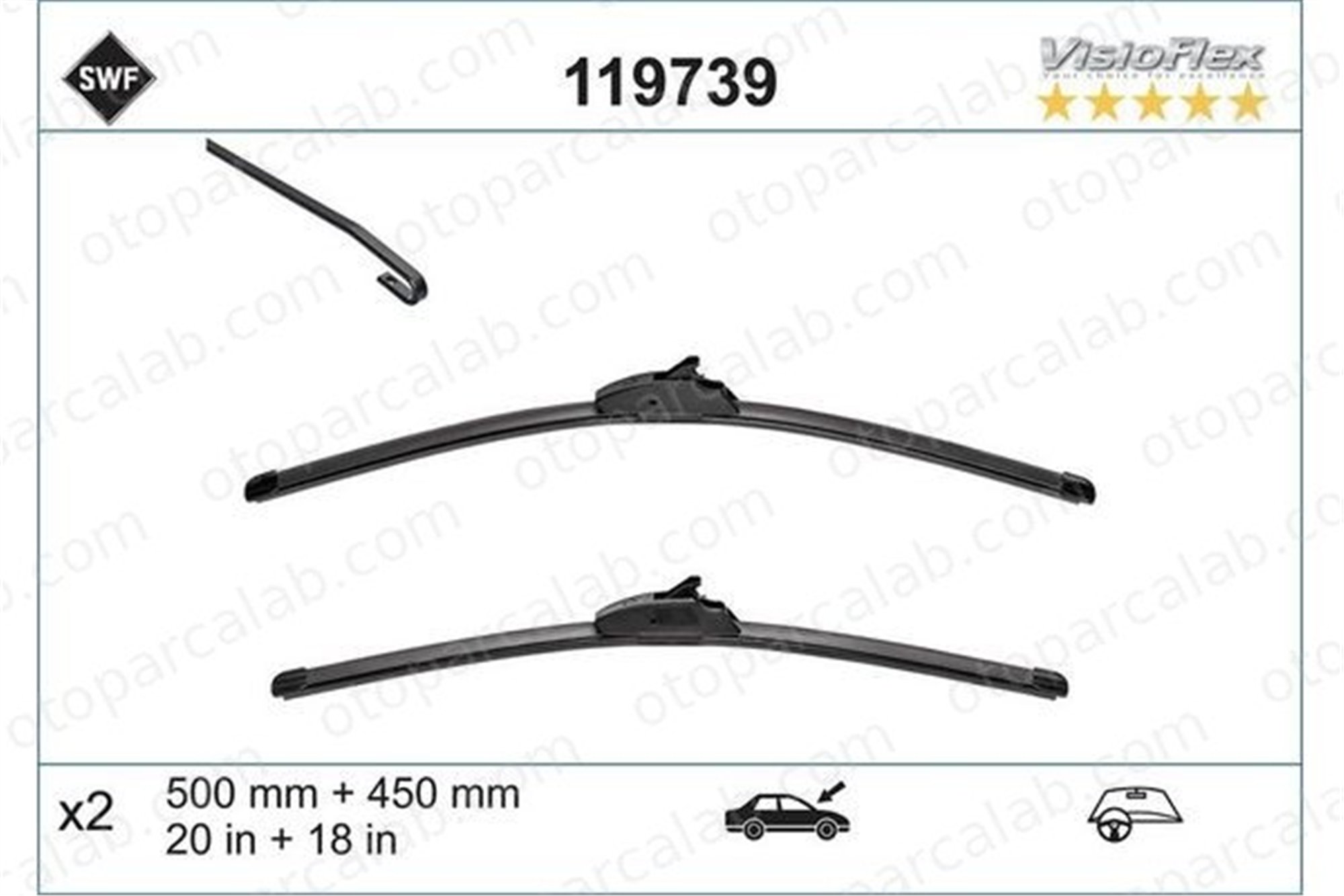 SWF 119739 Silecek Süpürgesi Ön Muz Tip 500/450 mm - 20/18 inç OPEL ASTRA G Station wagon ASTRA G Sedan Z312Z007 6272314