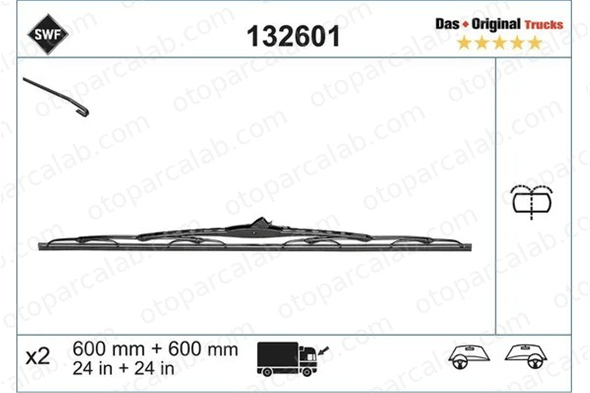 SWF 132601 Silecek Süpürgesi Ön 600/600 mm - 24/24 inç IVECO DAILY IV Platform şasi DAILY IV Panelvan/Van 5001865593 1405387