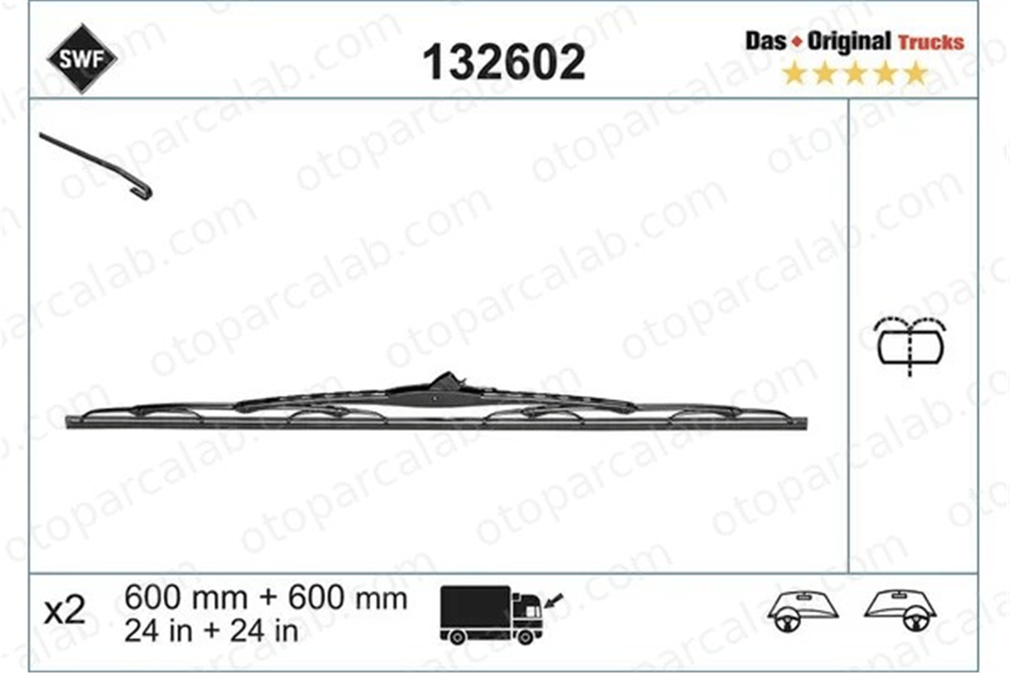 SWF 132602 Silecek Süpürgesi Ön 600/600 mm - 24/24 inç IVECO DAILY IV Platform şasi DAILY IV Panelvan/Van 5001865593 5001865594