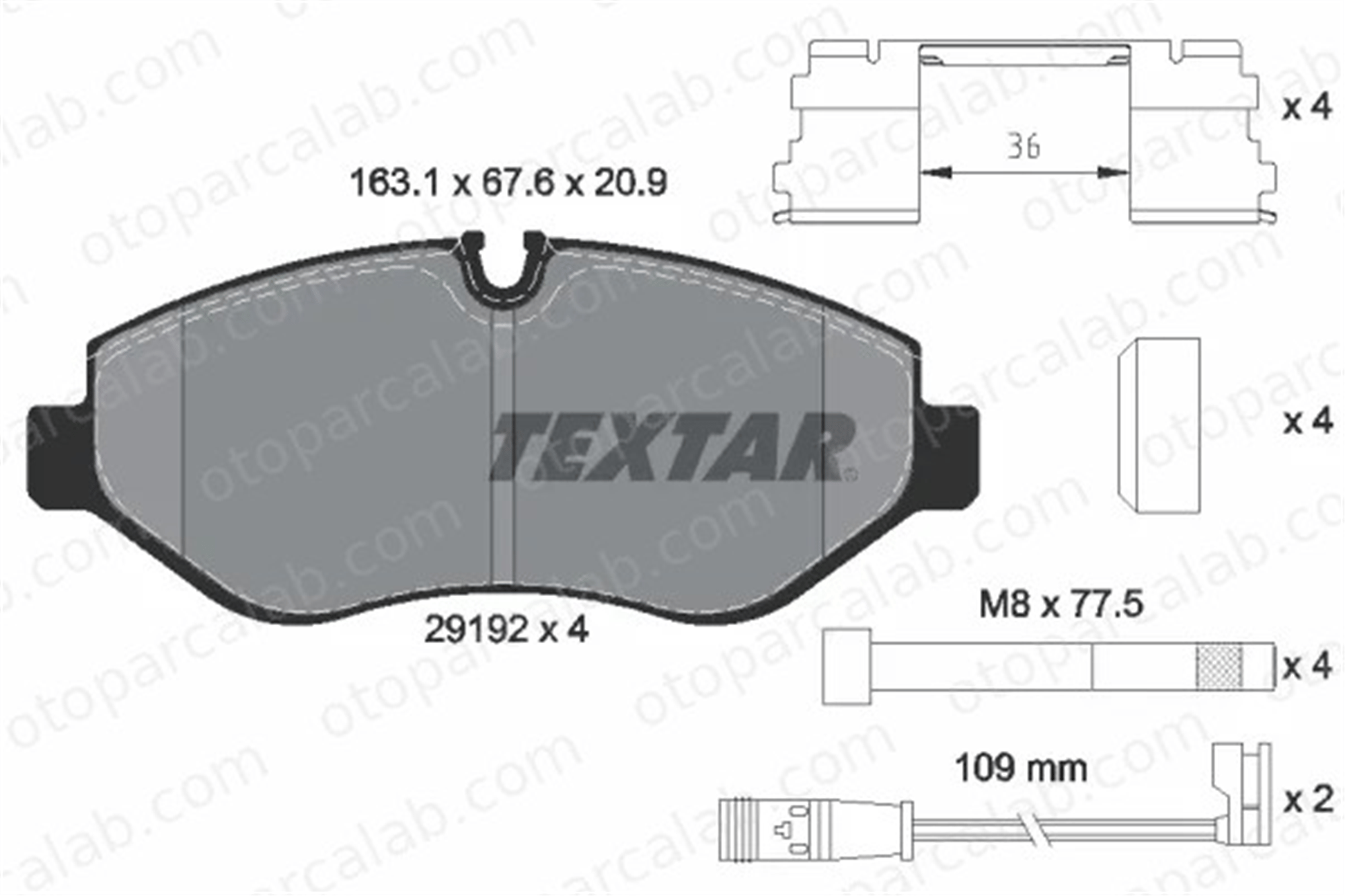 TEXTAR 2919202 Fren Disk Balata Ön MERCEDES-BENZ SPRINTER 3,5-t Panelvan/Van SPRINTER 3,5-t Platform şasi 2E0698151 44206720
