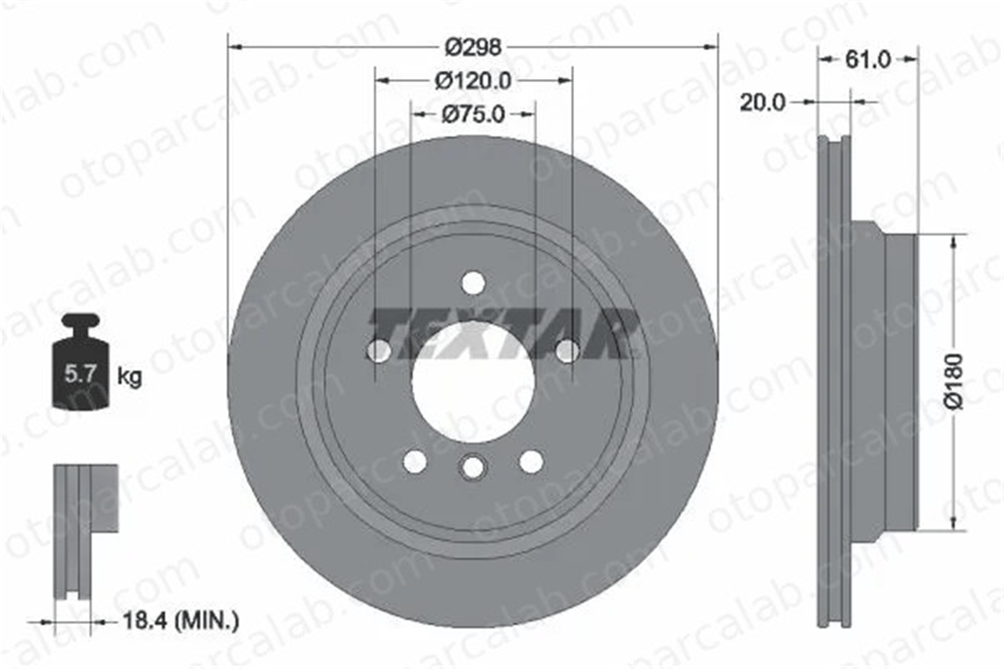 TEXTAR 92075103 Fren Disk Ayna Arka Sağ ve Sol BMW 5 5 Touring 34216767060 1163153