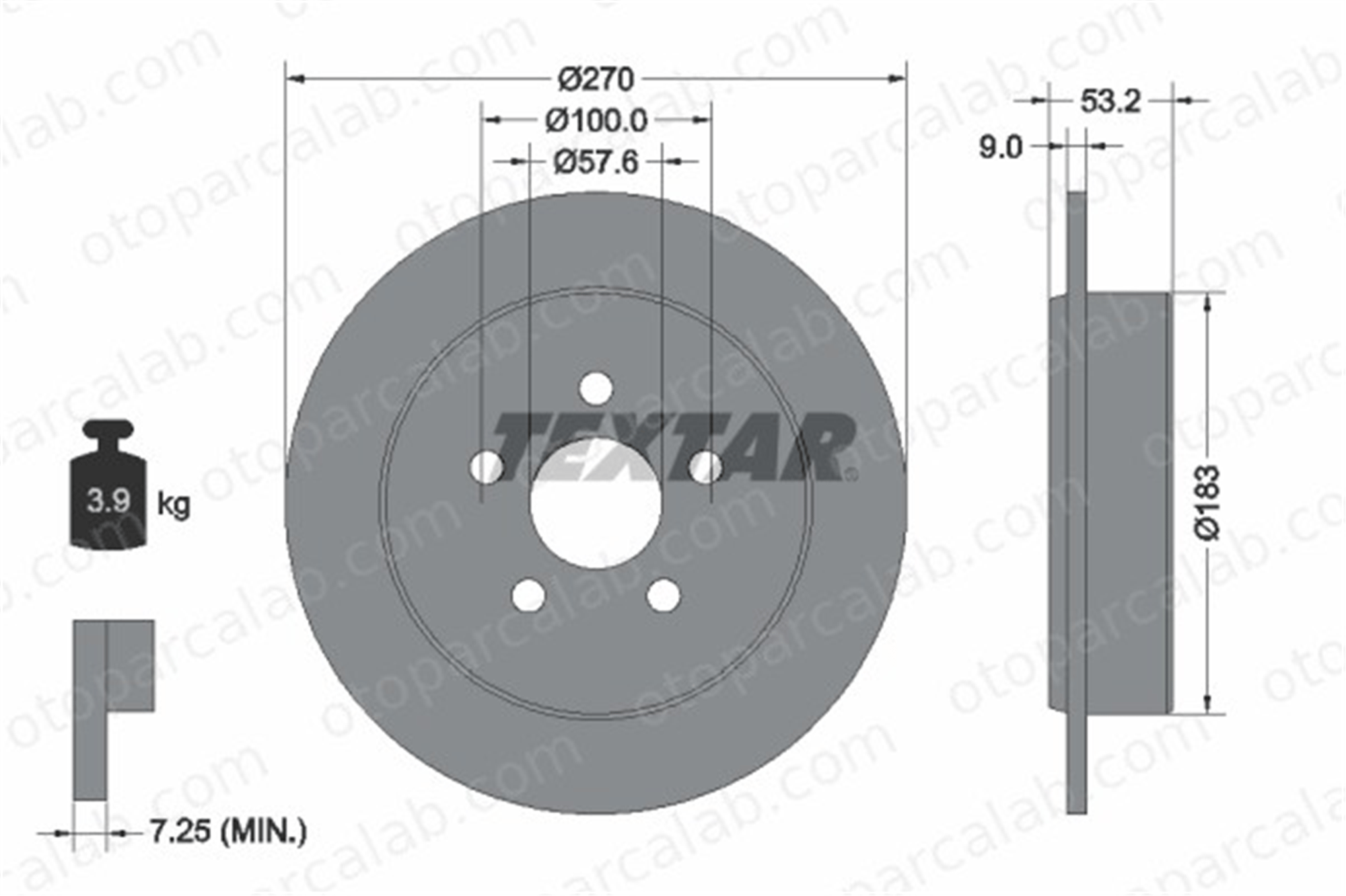 TEXTAR 92108600 Fren Disk Ayna Arka Sağ ve Sol CHRYSLER PT CRUISER NEON 4509553AC 4383551