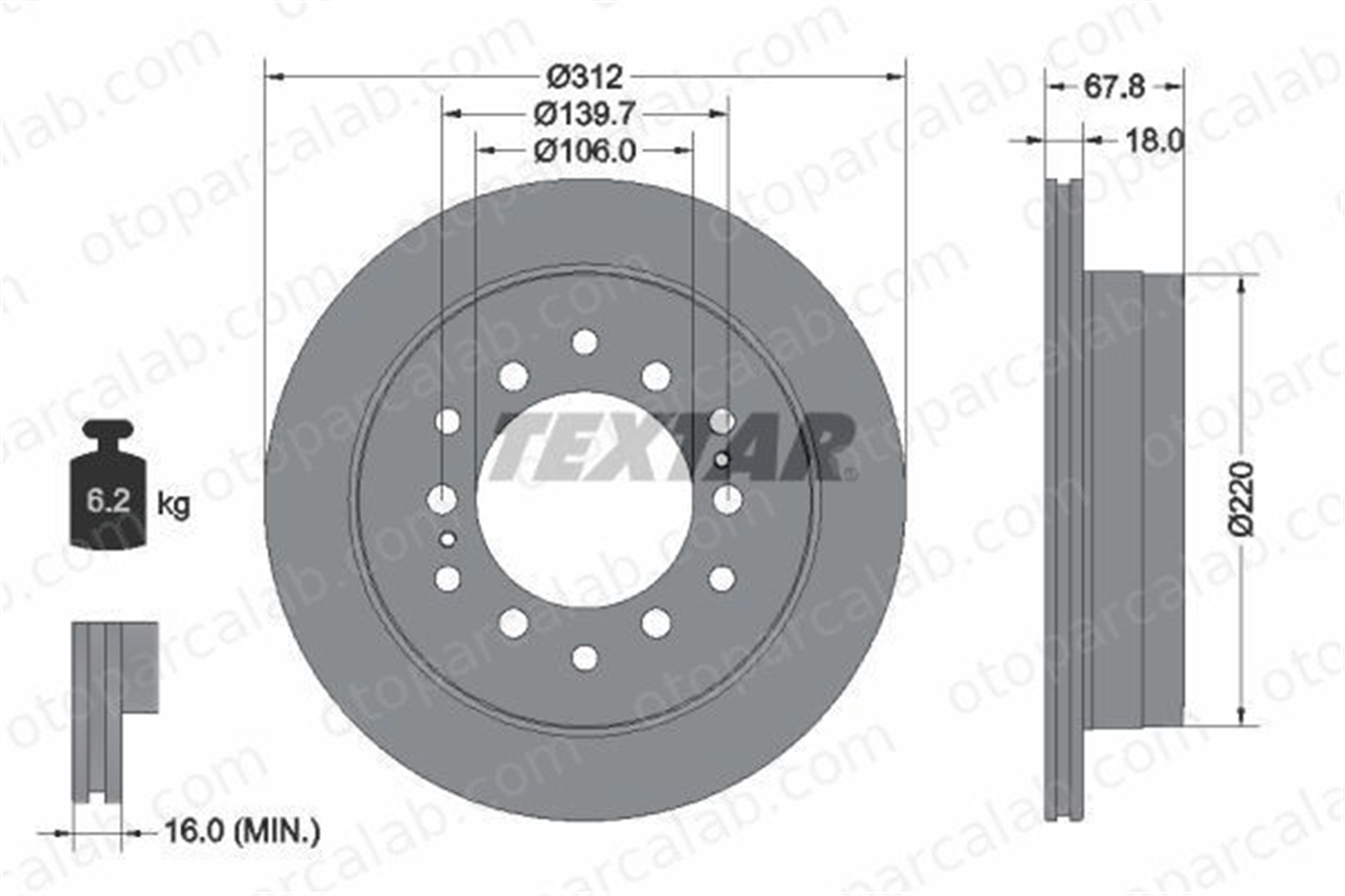 TEXTAR 92170103 Fren Disk Ayna Arka Sağ ve Sol TOYOTA LAND CRUISER LAND CRUISER 90 4243160130 4243160190