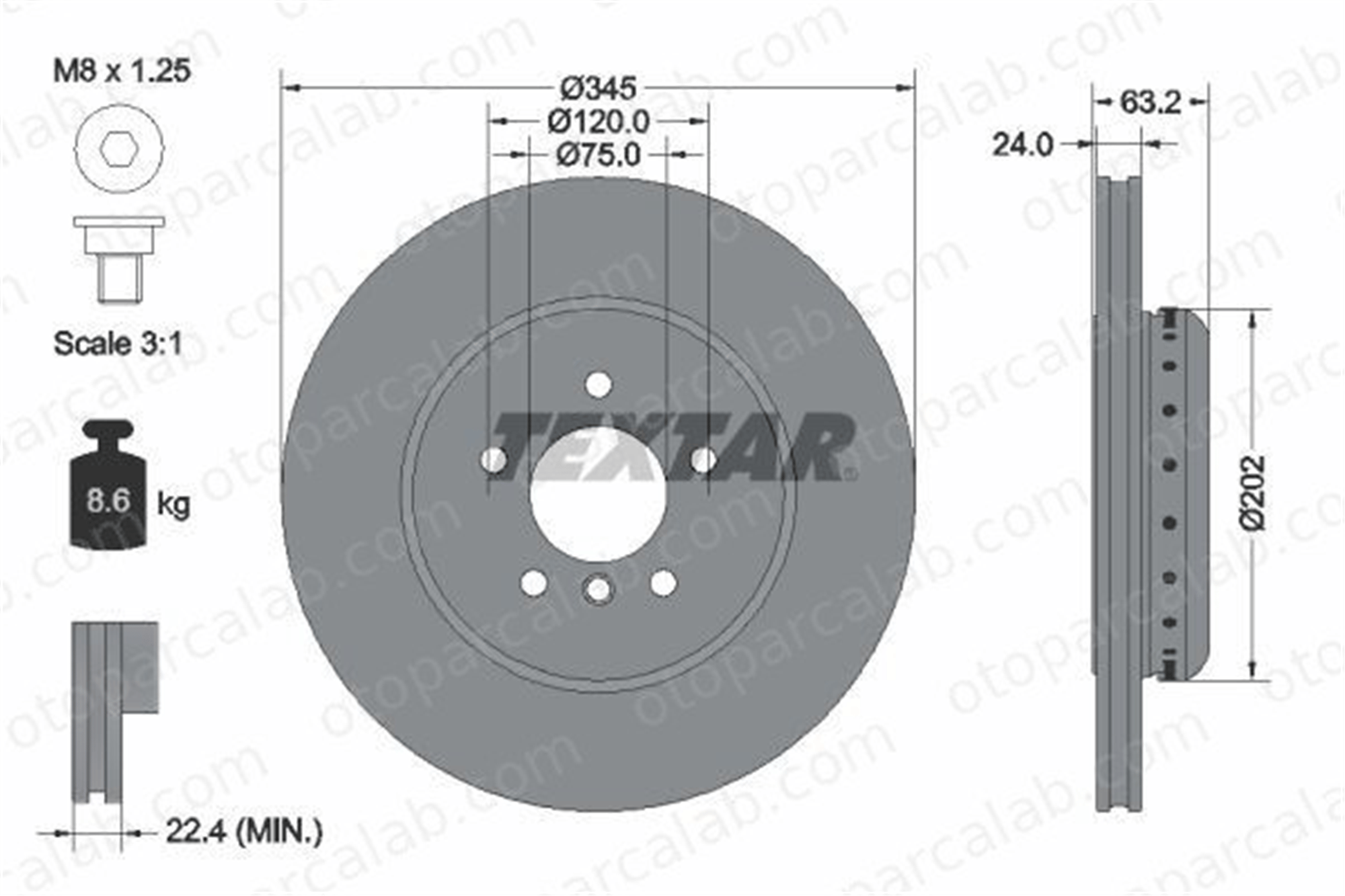 TEXTAR 92182525 Fren Disk Ayna Arka Sağ ve Sol BMW 5 Touring 5 34216763827 6763827