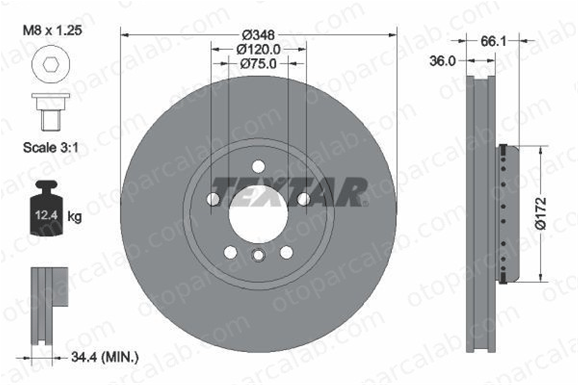 TEXTAR 92253725 Fren Disk Ayna Ön Sol BMW 5 Touring 5 34116785669 34116898729