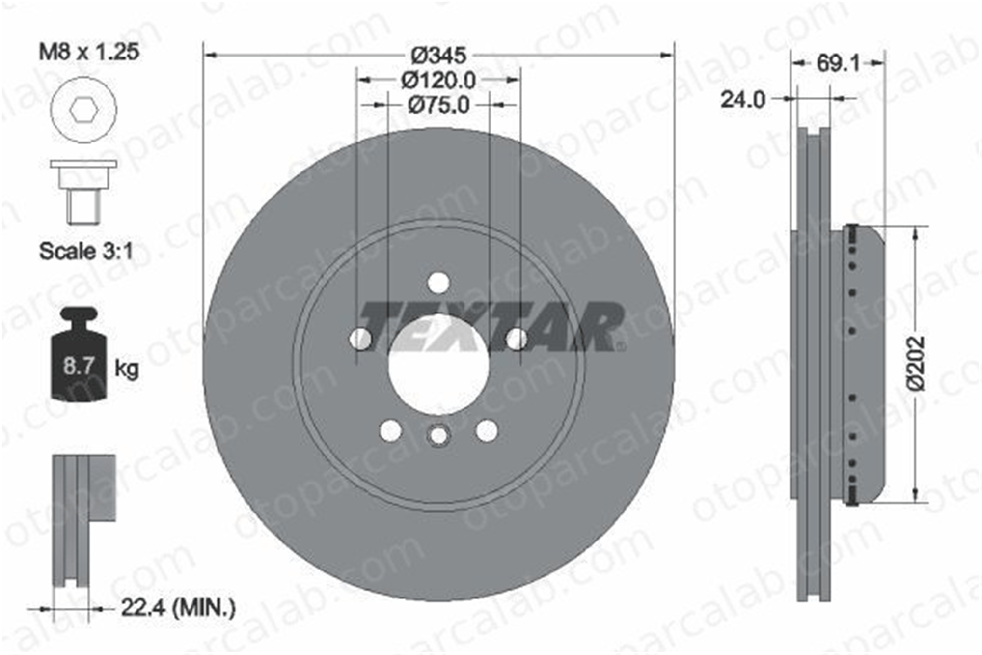 TEXTAR 92253925 Fren Disk Ayna Arka Sağ ve Sol BMW 5 Touring 5 34216775289 34206894381