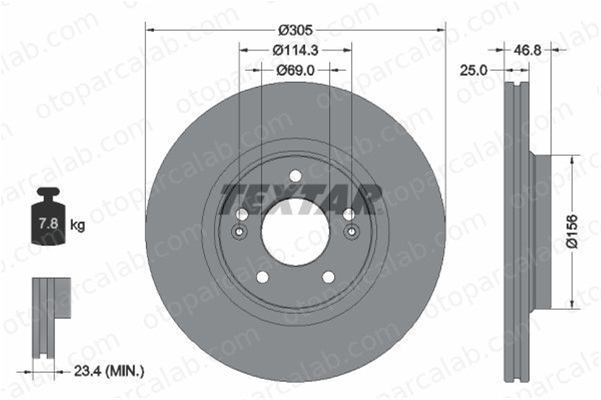 TEXTAR 92292205 Fren Disk Ayna Ön Sağ ve Sol HYUNDAI TUCSON KIA SPORTAGE IV 51712C2000 51712C1000