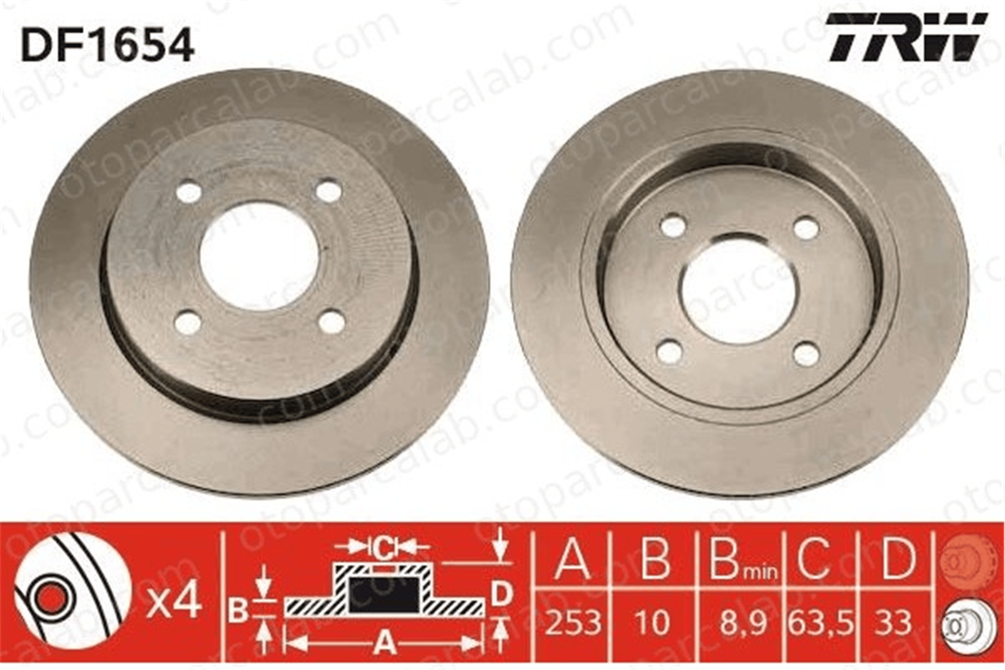 TRW DF1654 Fren Disk Ayna Arka Sağ ve Sol FORD SIERRA II Turnier SIERRA II 5022666 1073756