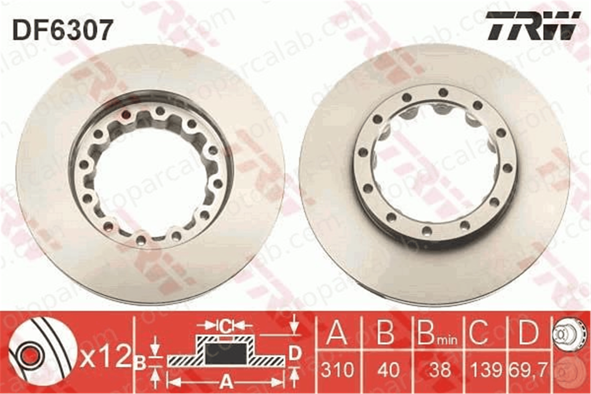 TRW DF6307S Fren Disk Ayna Arka Sağ ve Sol FUSO (MITSUBISHI) CANTER MX925100 MK374048
