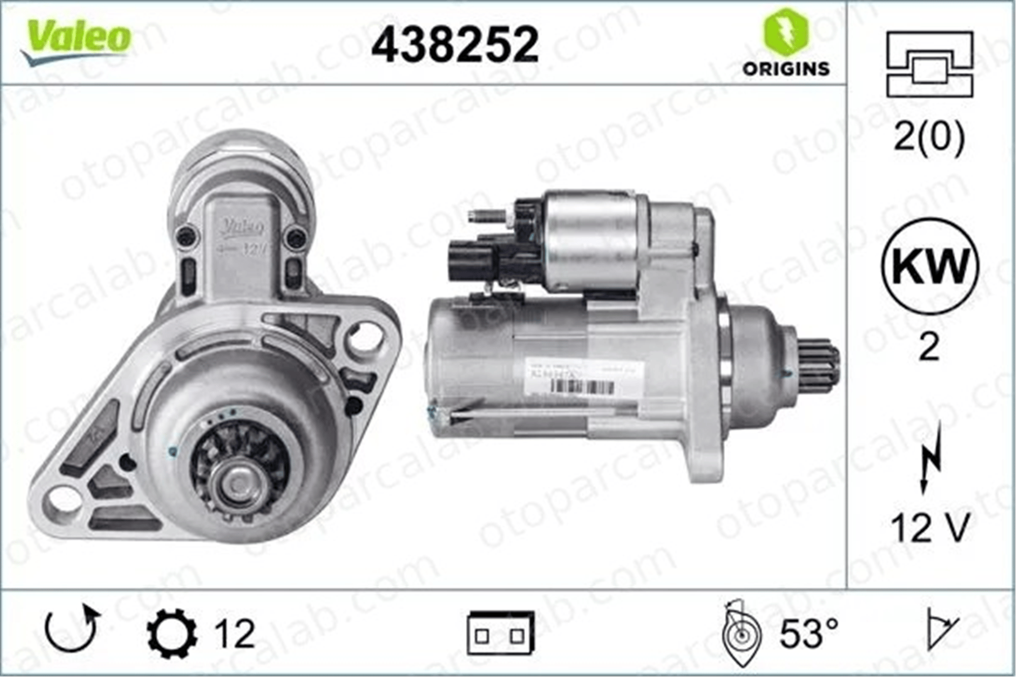 VALEO 438252 Marş Dinamosu VW GOLF VII Variant AUDI A3 Limousine AM911023L 0AM911023L
