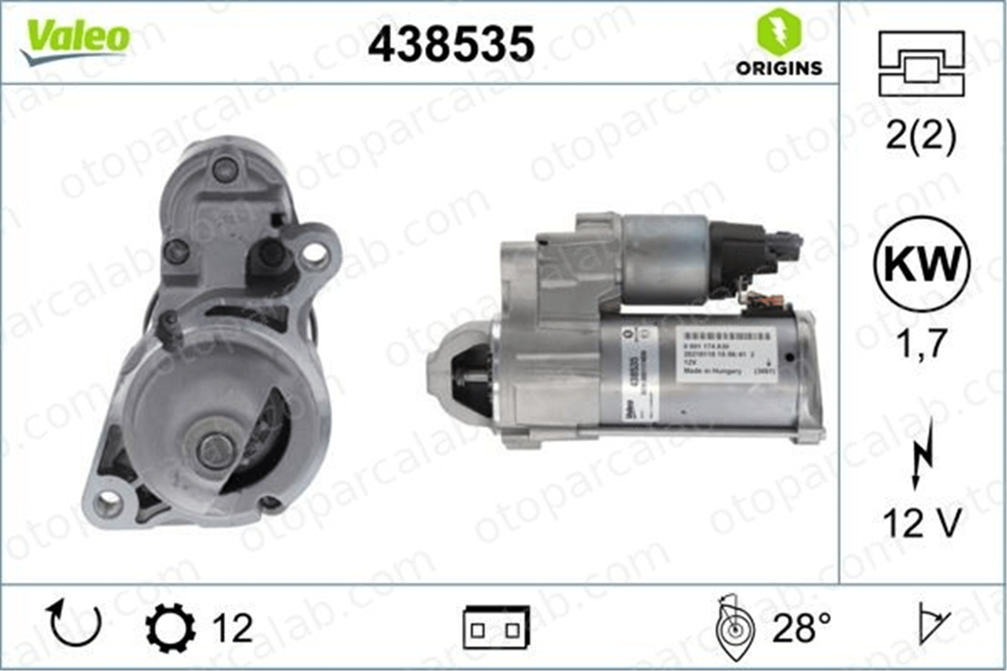 VALEO 438535 Marş Dinamosu MERCEDES-BENZ VITO Tourer C-SERISI A6549061600 A6549061400