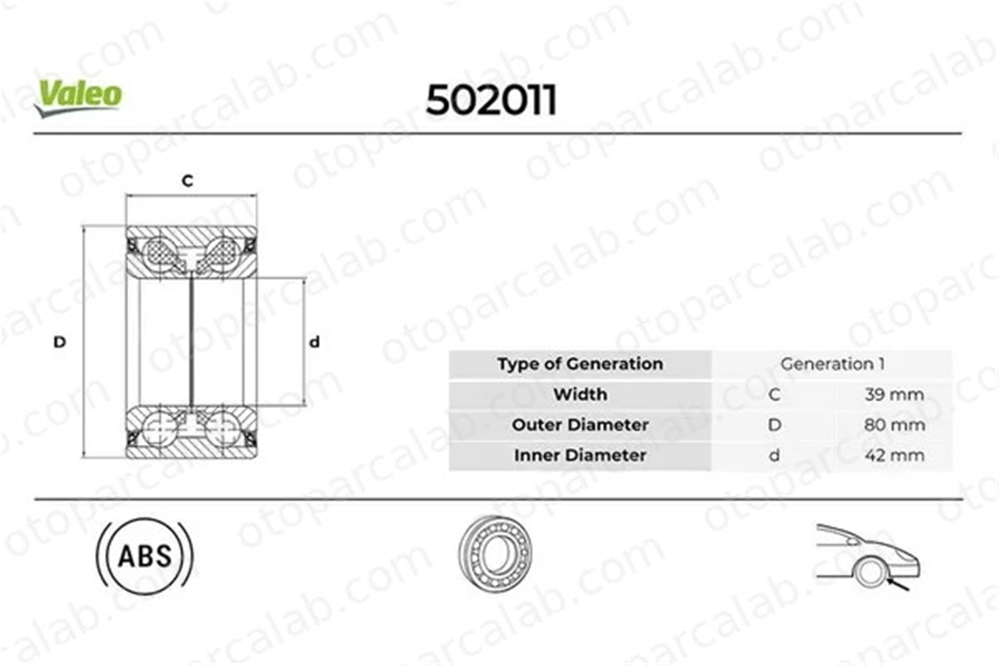 VALEO 502011 Teker Rulmanı Ön Sağ veya Sol DACIA DUSTER RENAULT MEGANE III Hatchback 402107049R 402106371R
