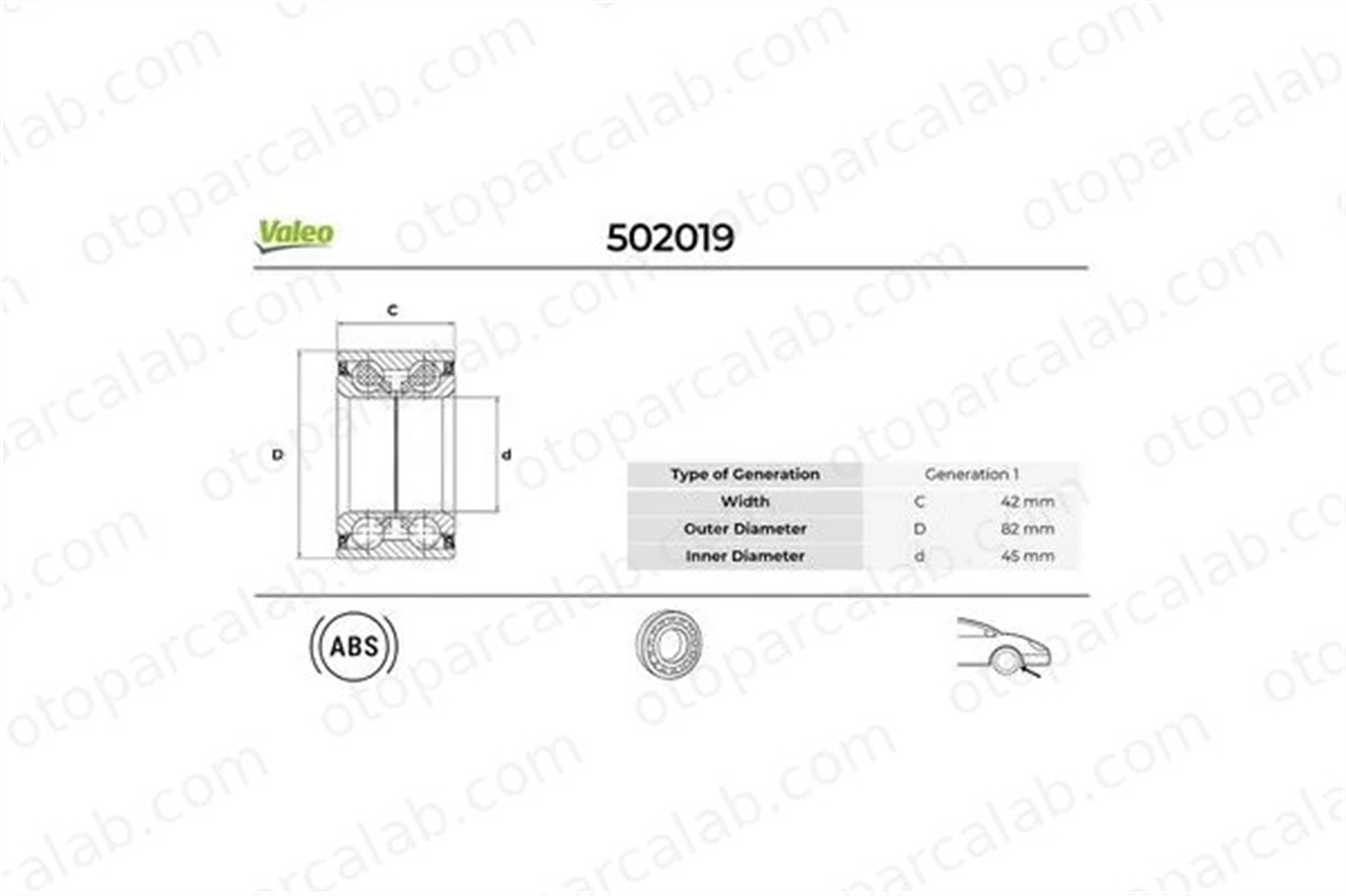 VALEO 502019 Teker Rulmanı Ön Sağ veya Sol FORD FOCUS III FOCUS III Turnier 204000152AA 204001523AA