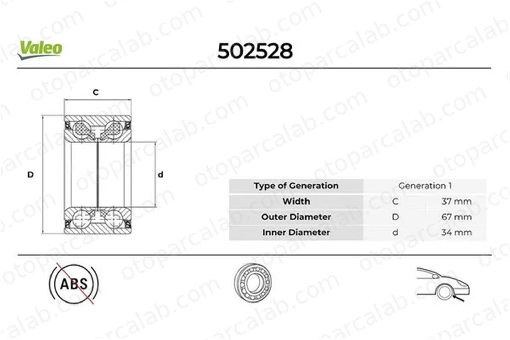 VALEO 502528 Teker Rulmanı Ön Sağ veya Sol OPEL MERIVA A MPV COMBO Kasa/büyük limuzin 93362342 328980