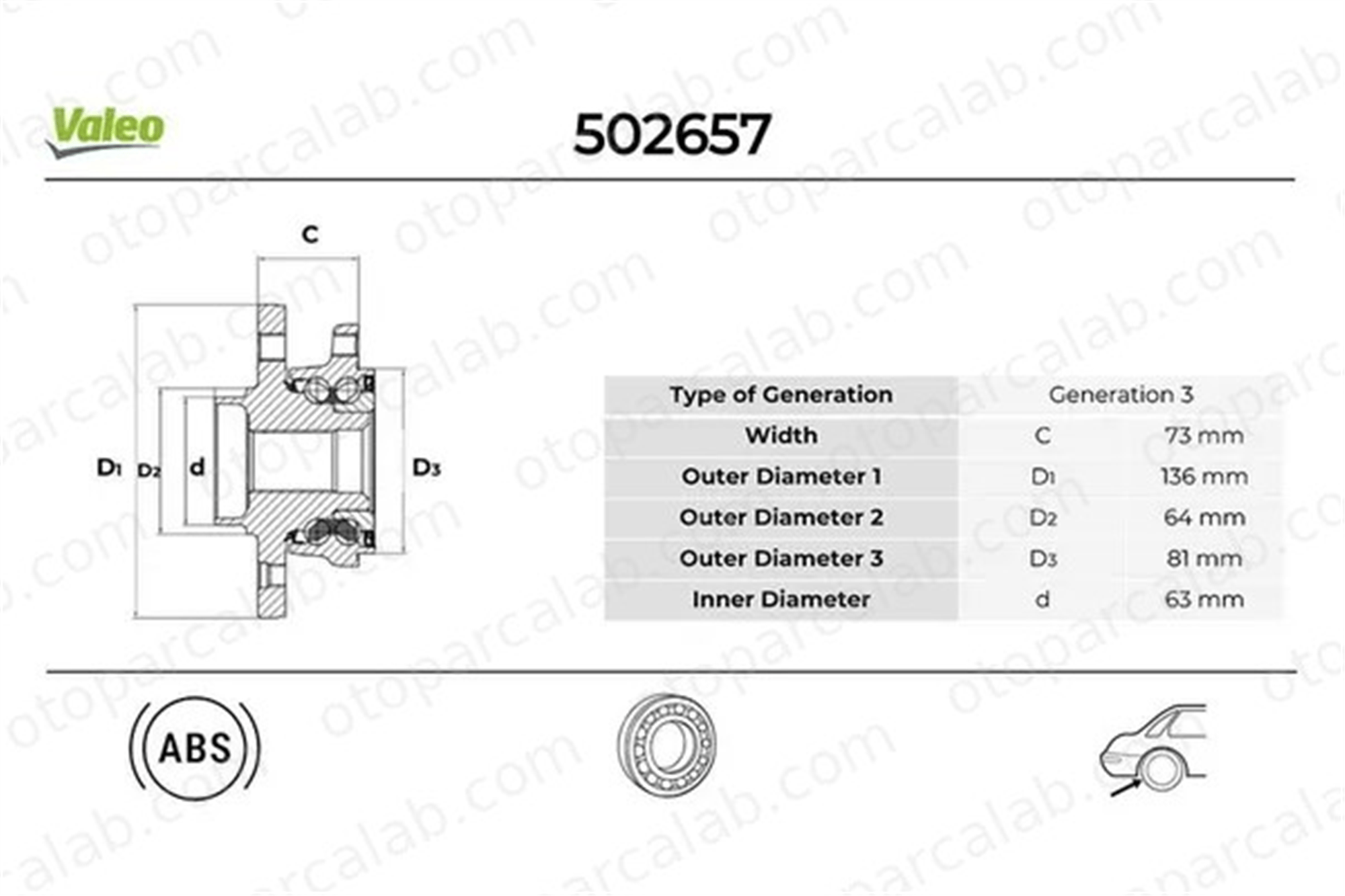 VALEO 502657 Teker Rulmanı Arka Sağ veya Sol FORD MONDEO IV MONDEO IV Turnier 1461018 1493521