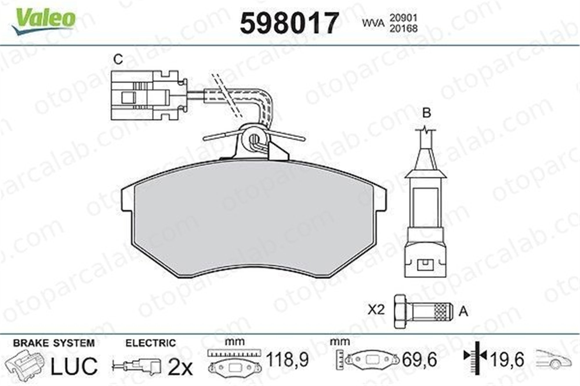 VALEO 598017 Fren Disk Balata Ön VW GOLF III PASSAT B5 443698151K 8A0698151A