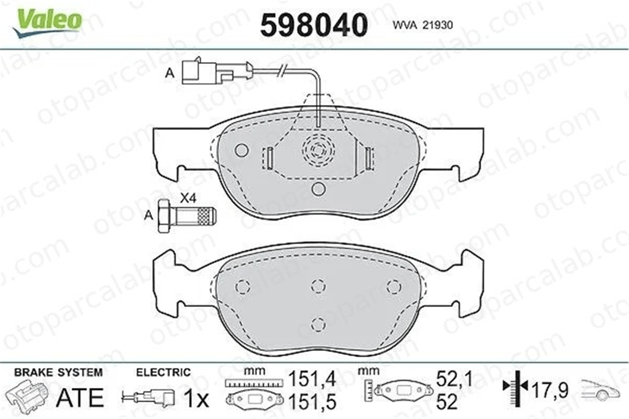VALEO 598040 Fren Disk Balata Ön FIAT BRAVA BRAVO I 9947776 71752989