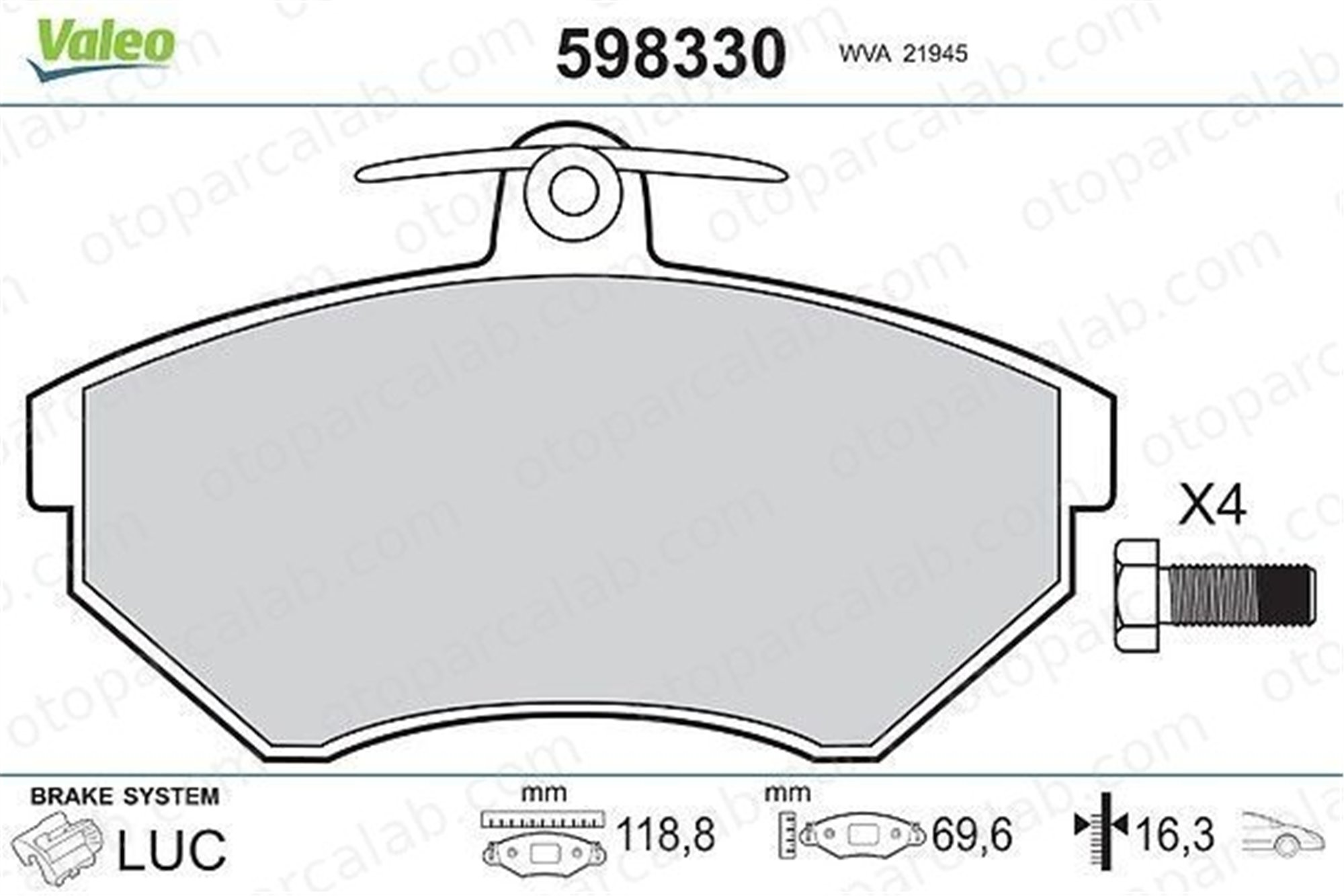 VALEO 598330 Fren Disk Balata Ön VW GOLF III SEAT CORDOBA 1HM698151 1HM698151A