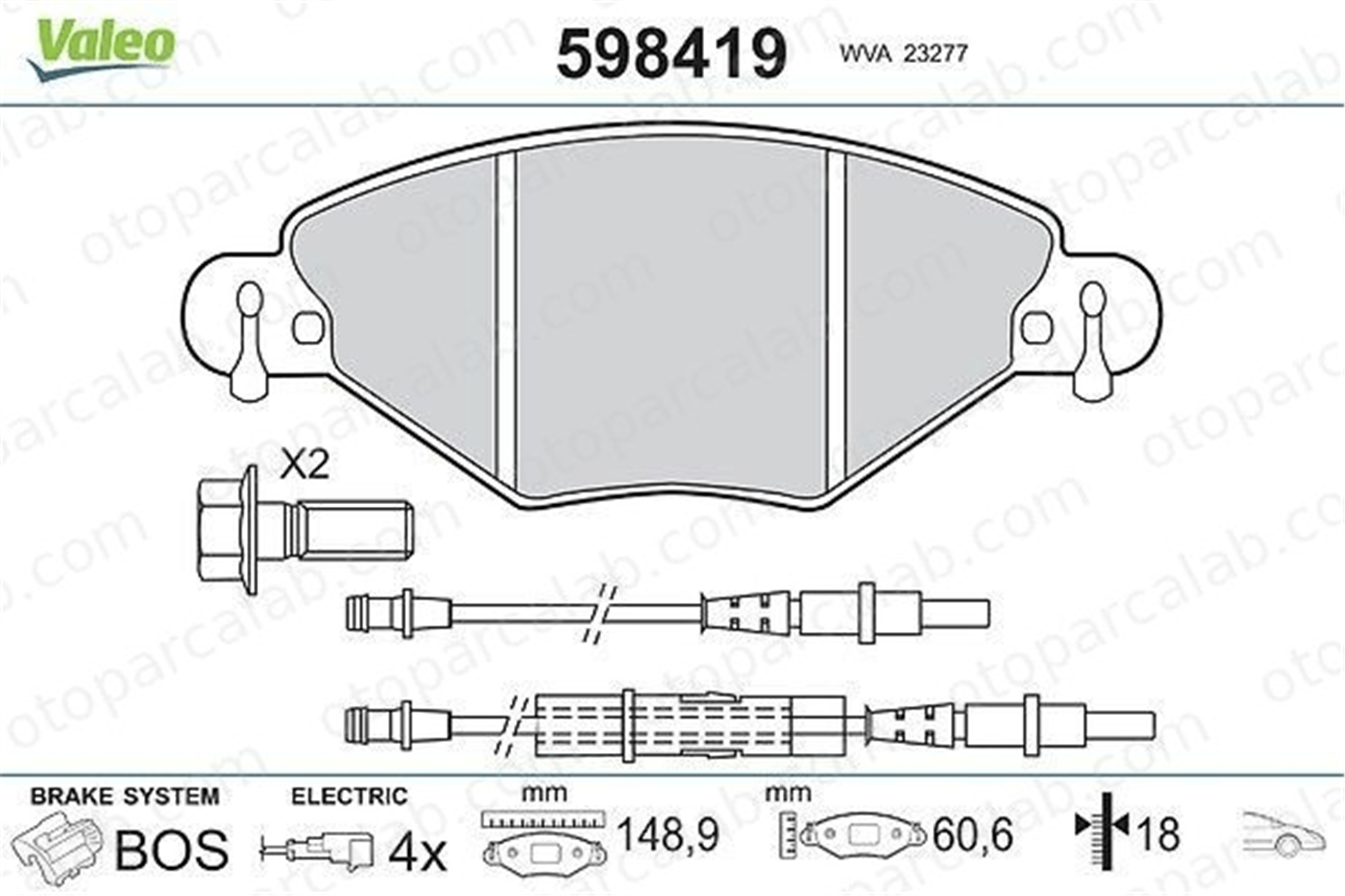 VALEO 598419 Fren Disk Balata Ön CITROËN C5 I C5 I Break 425346 1611456480