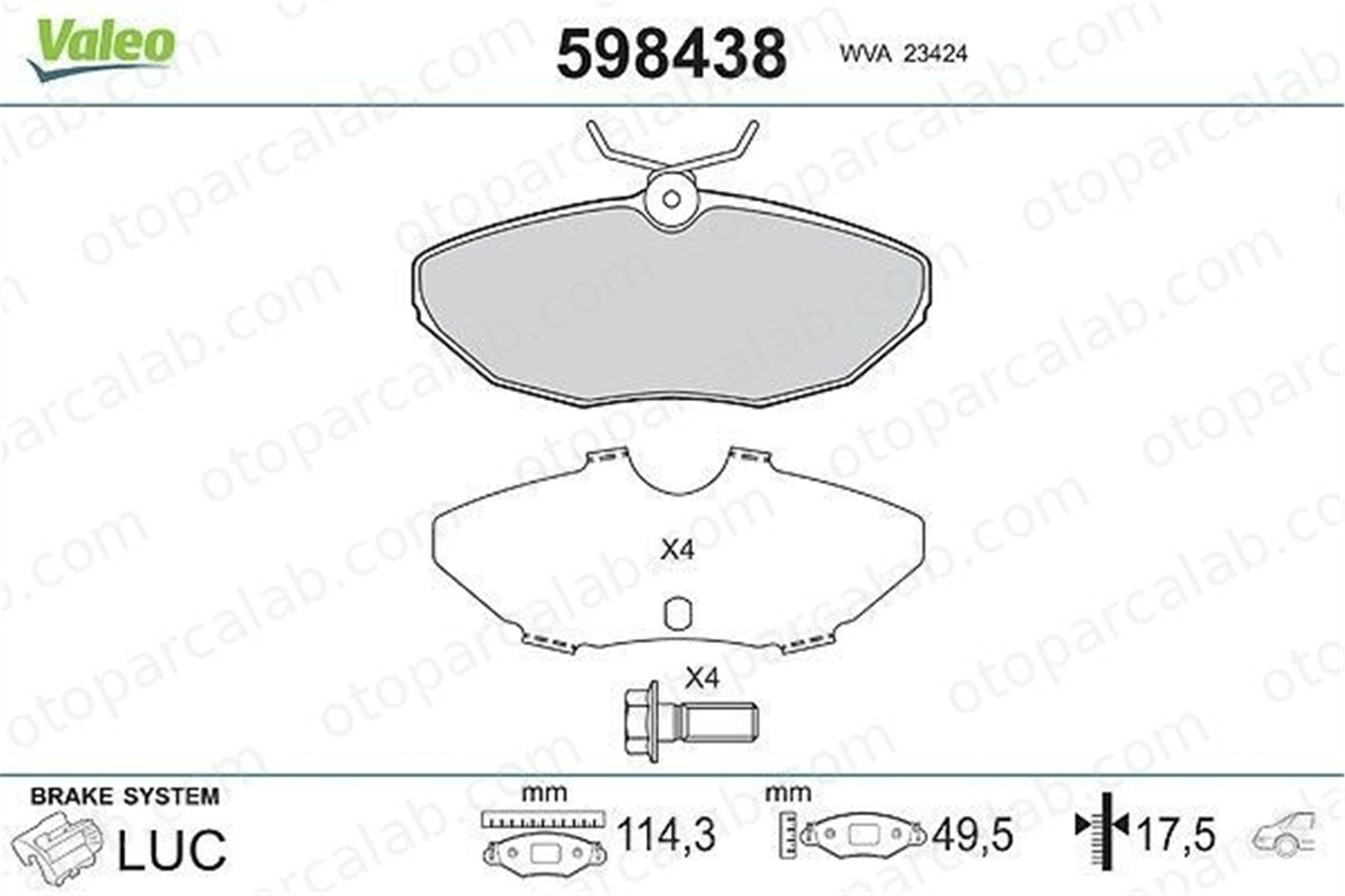 VALEO 598438 Fren Disk Balata Arka JAGUAR XJ S-TYPE II C2C8342 C2C22316