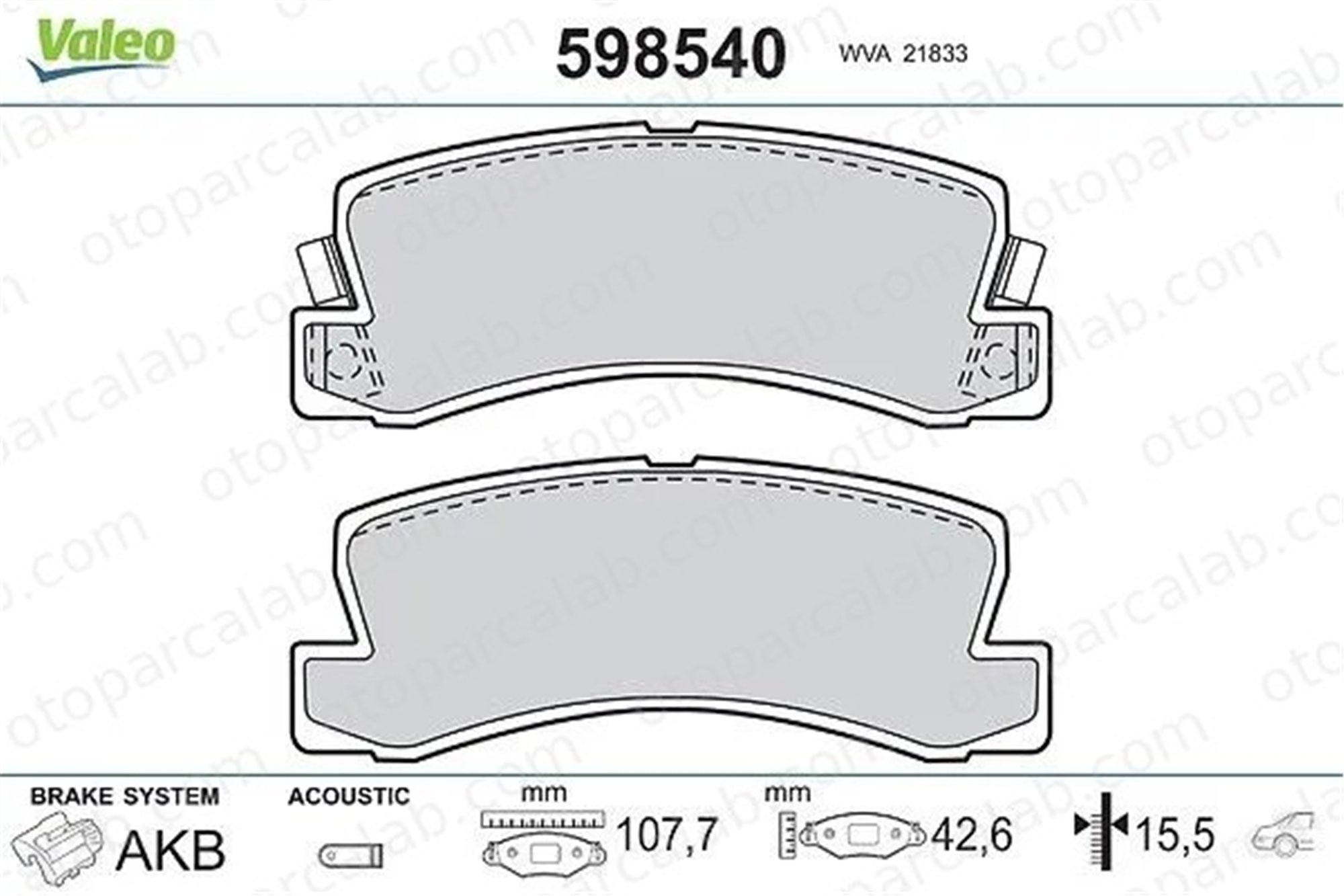 VALEO 598540 Fren Disk Balata Arka TOYOTA CAMRY CARINA E VI 446633050 0446633050
