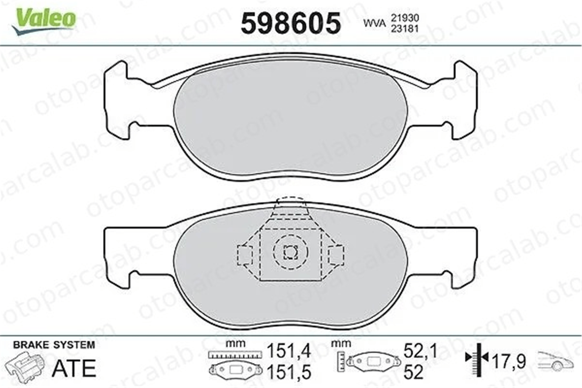 VALEO 598605 Fren Disk Balata Ön LANCIA Y FIAT PUNTO 77362205 994870