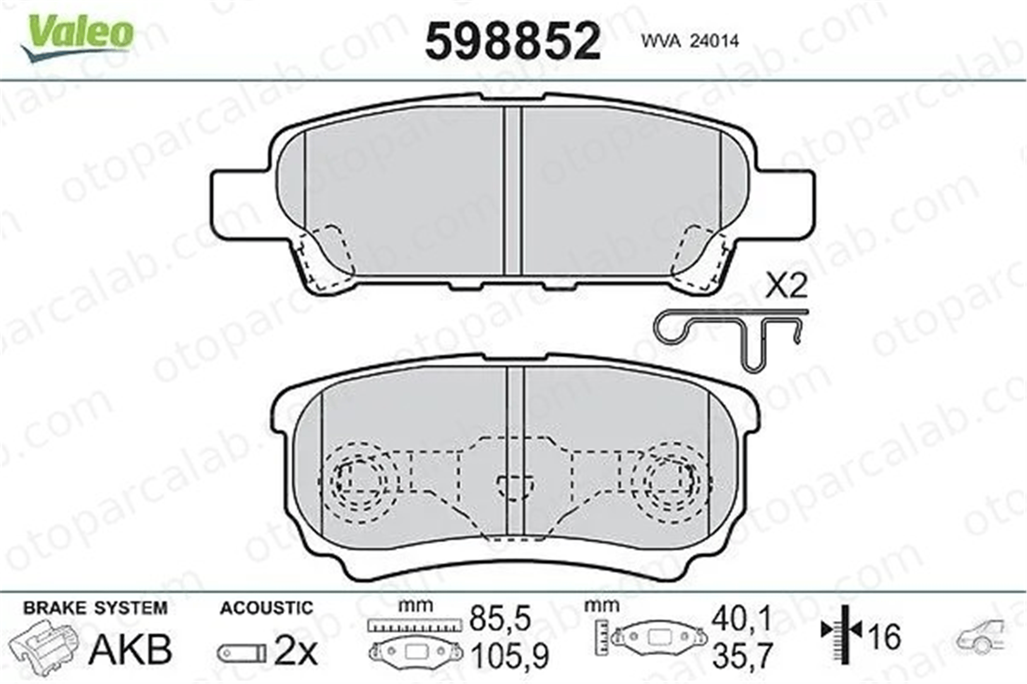 VALEO 598852 Fren Disk Balata Arka MITSUBISHI LANCER VIII LANCER VIII Sportback 4605A336 4605A337