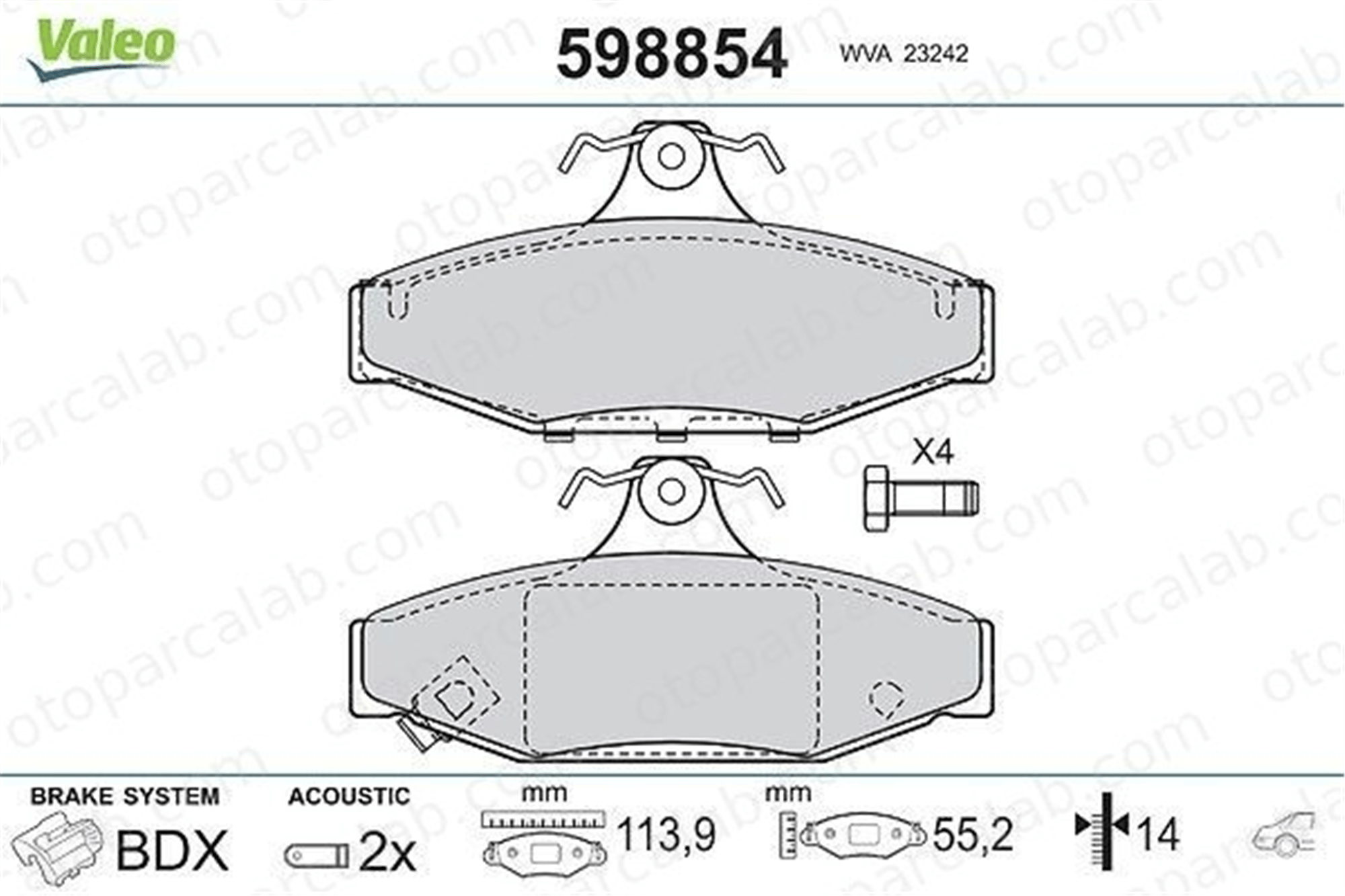 VALEO 598854 Fren Disk Balata Arka SSANGYONG KORANDO MUSSO 4841305000 48413050A0