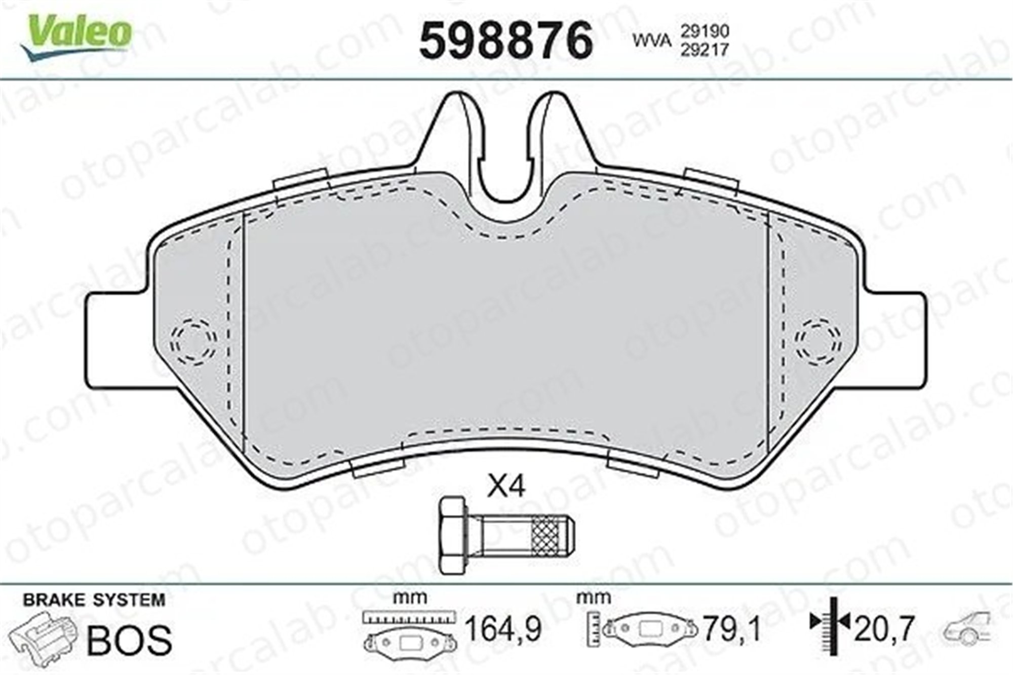 VALEO 598876 Fren Disk Balata Arka MERCEDES-BENZ SPRINTER 5-t Panelvan/Van SPRINTER 5-t Platform şasi 64204520 0064204520
