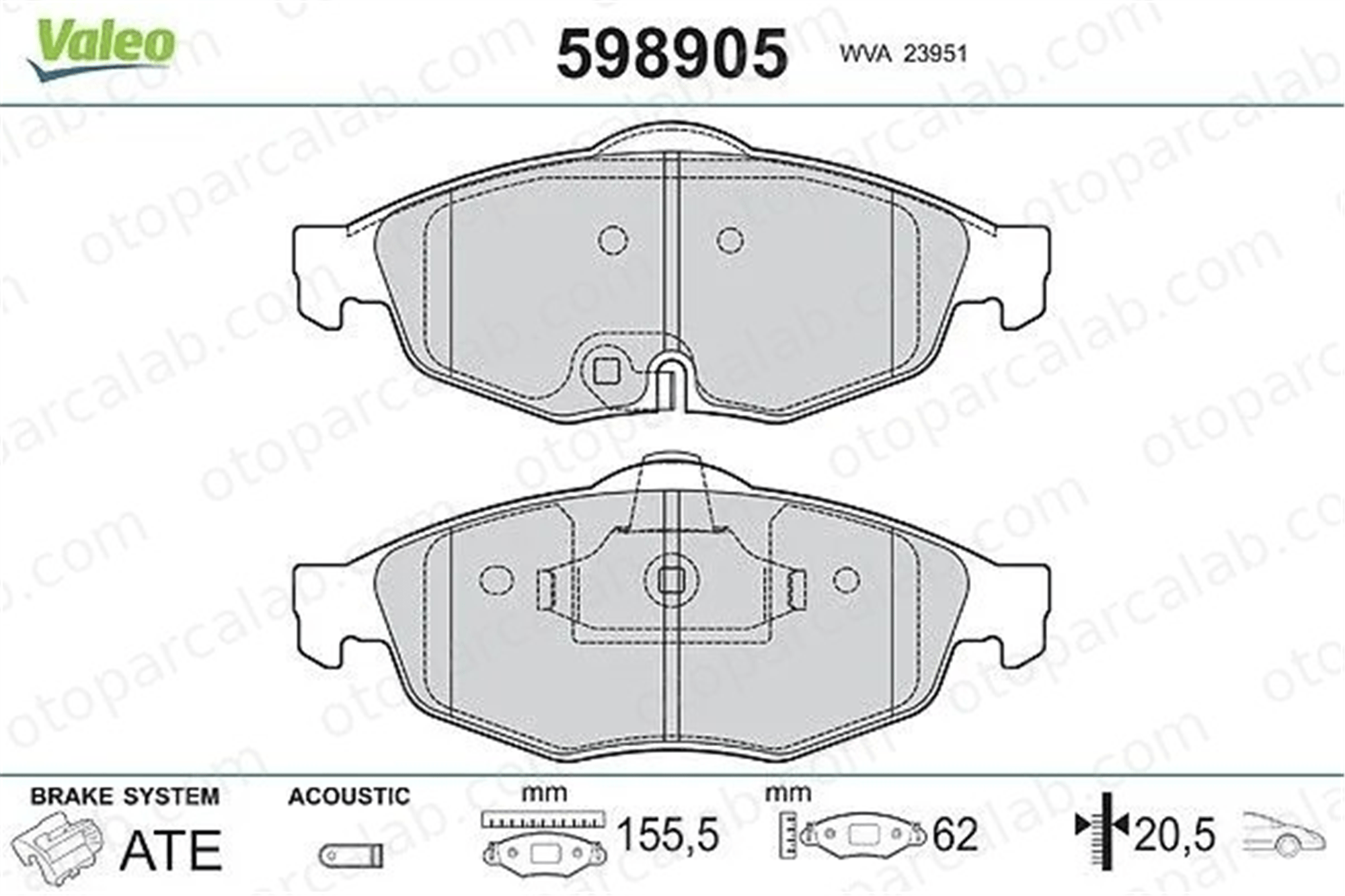 VALEO 598905 Fren Disk Balata Ön CHRYSLER SEBRING Cabrio SEBRING 5093021AA 5018945AA